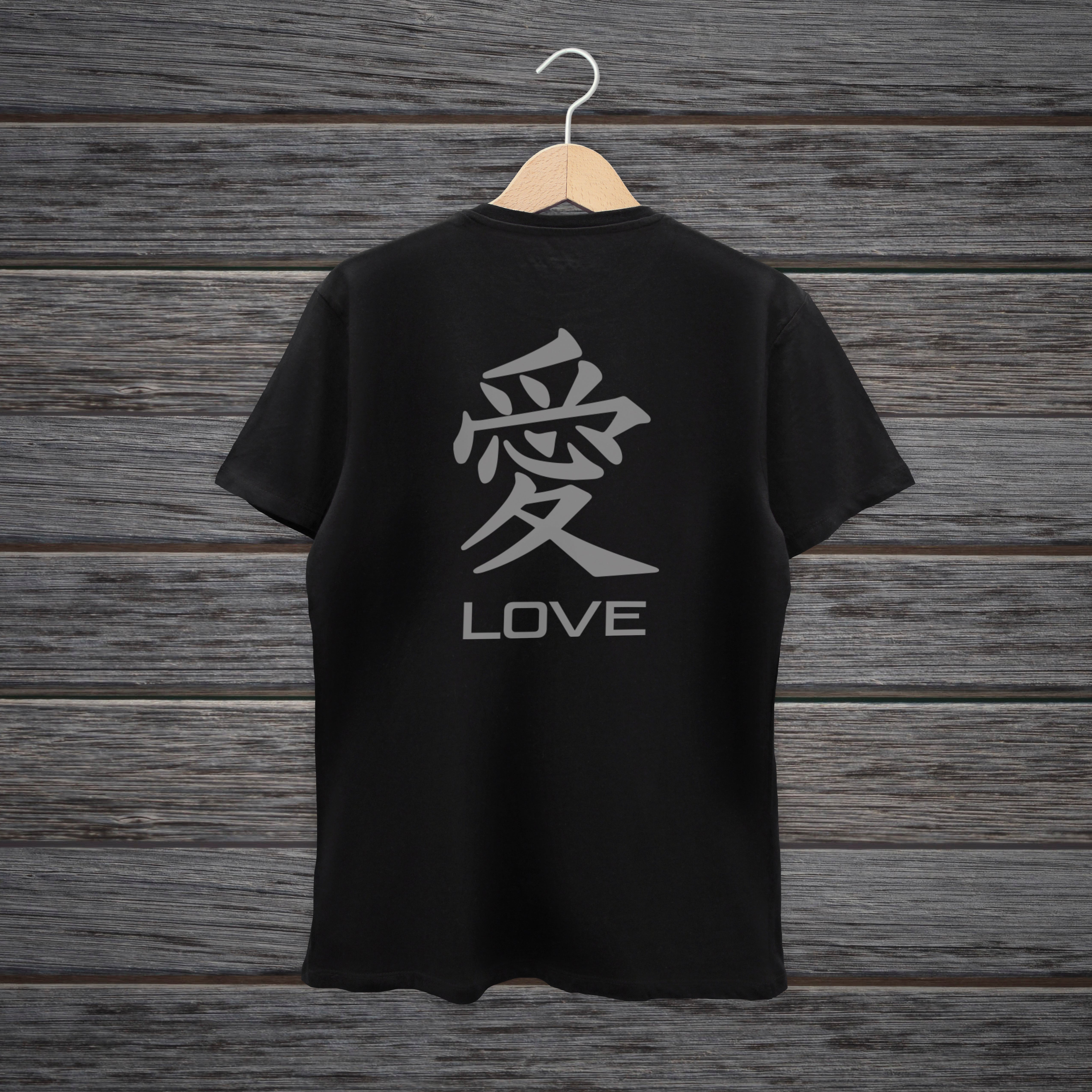 TSHIRT JAPANESE KANJI LOVE BLACK & GREY