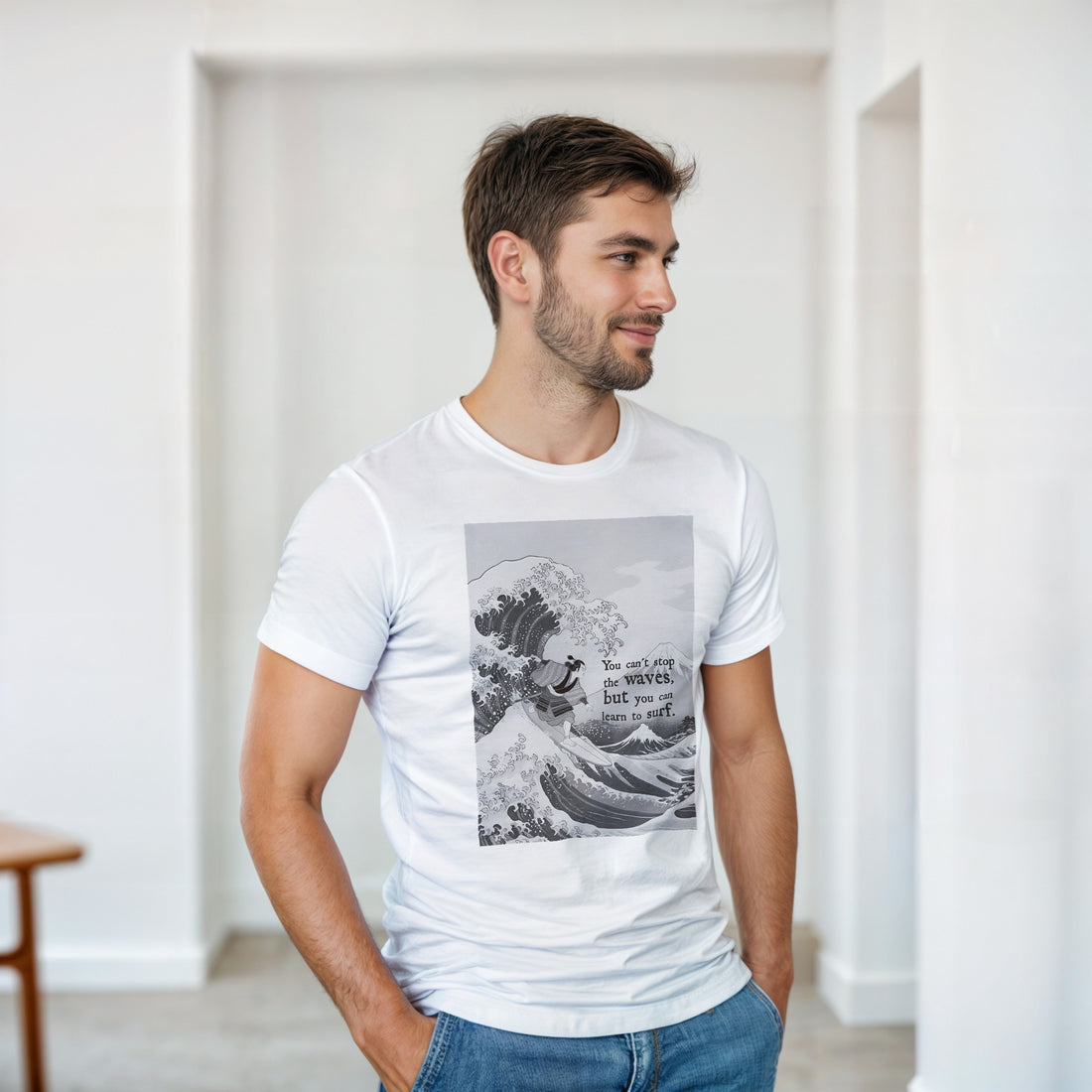 CAMISETA HOKUSAI SURF BRANCA E CINZA