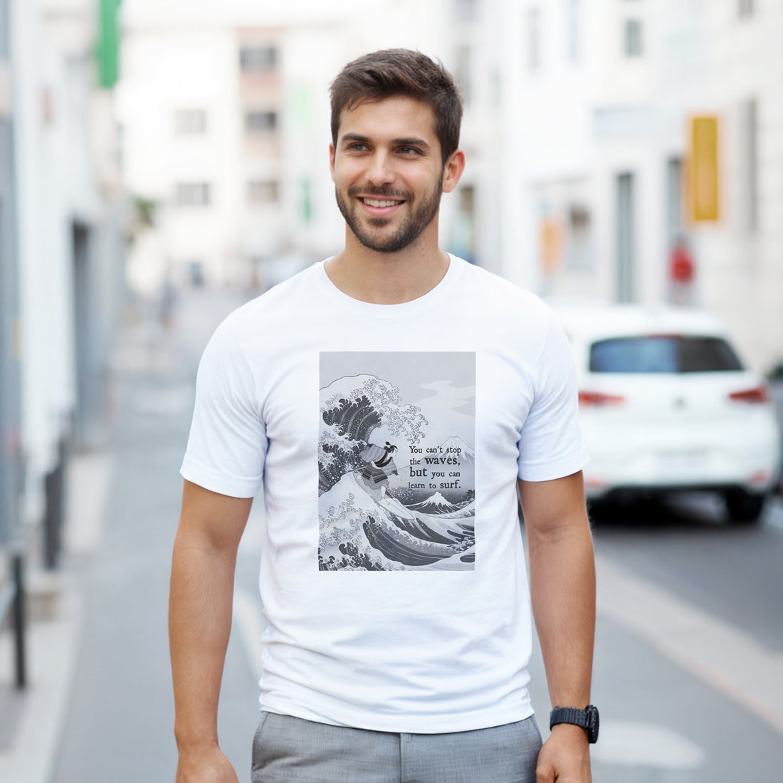 CAMISETA HOKUSAI SURF BRANCA E CINZA