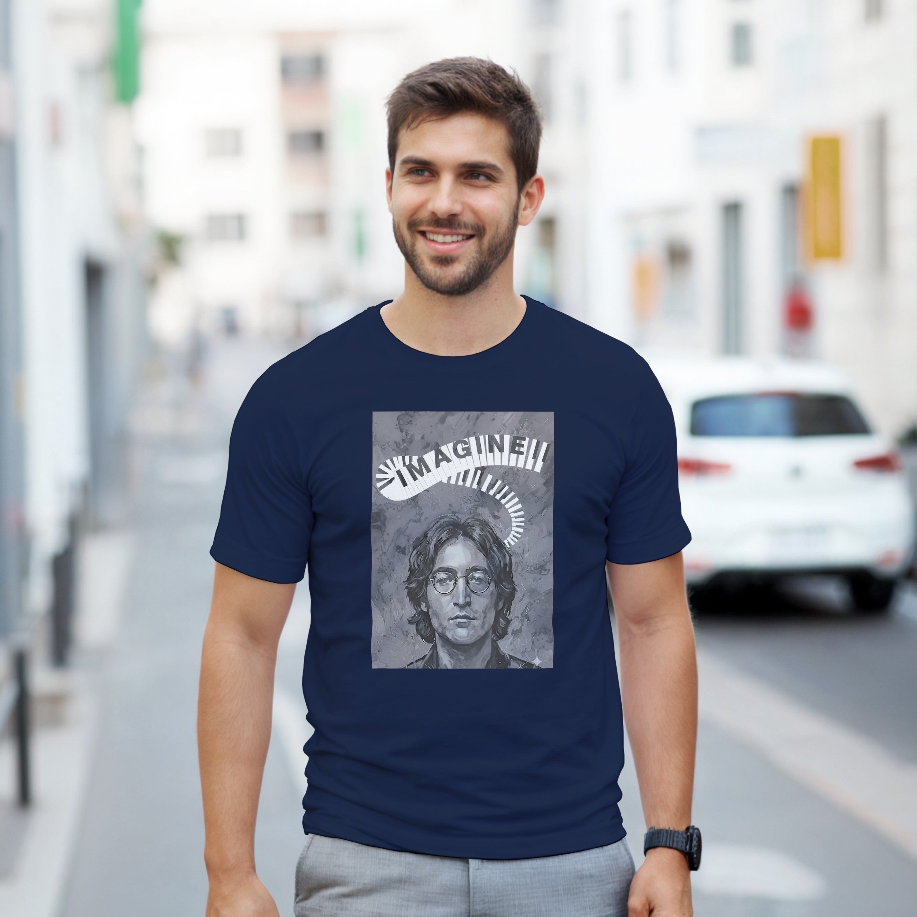 CAMISETA IMAGINE LENNON BLANCA Y GRIS