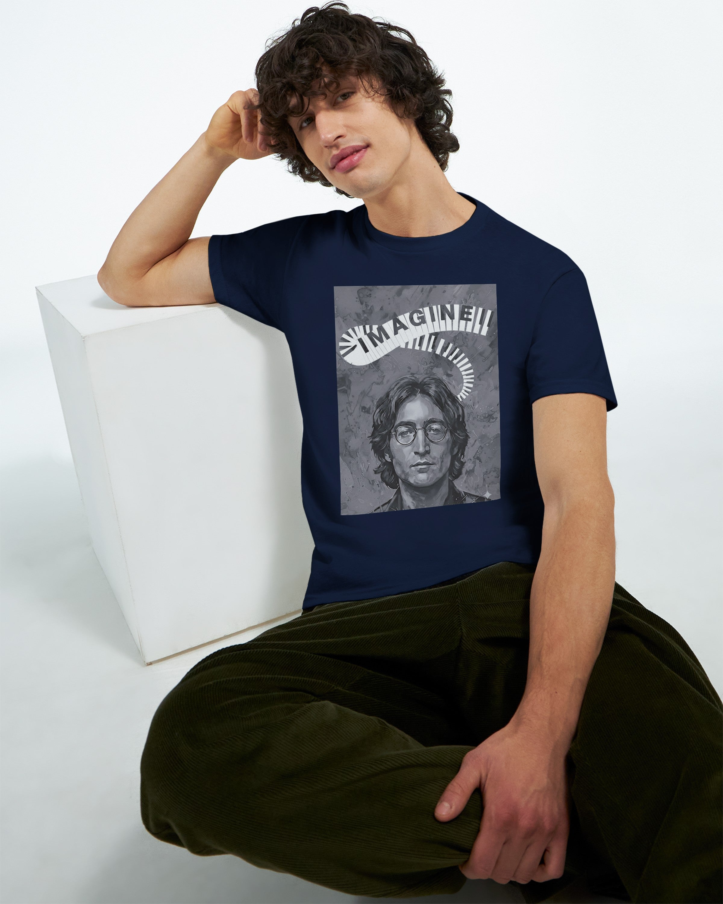 CAMISETA IMAGINE LENNON BLANCA Y GRIS