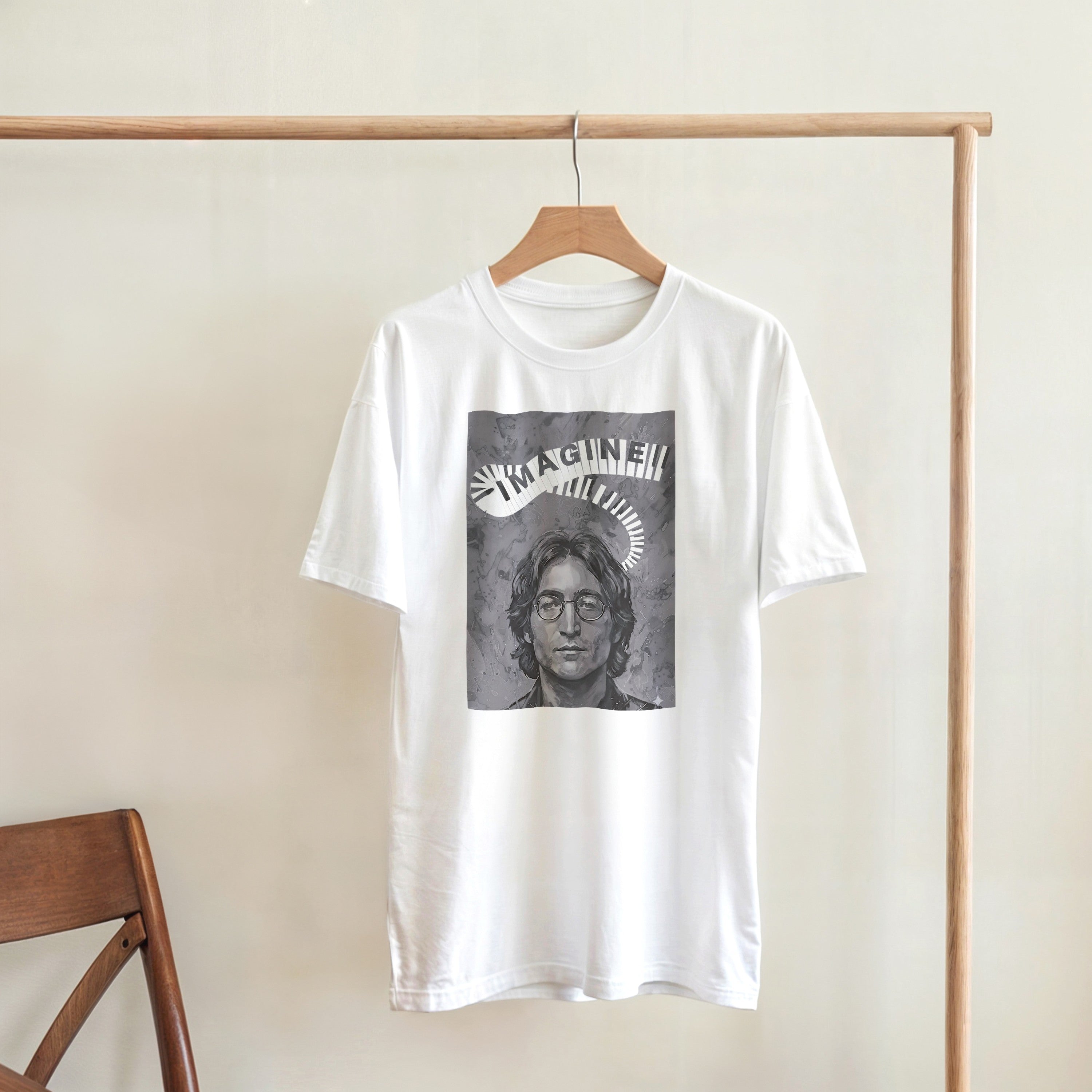 CAMISETA IMAGINE LENNON BLANCA Y GRIS