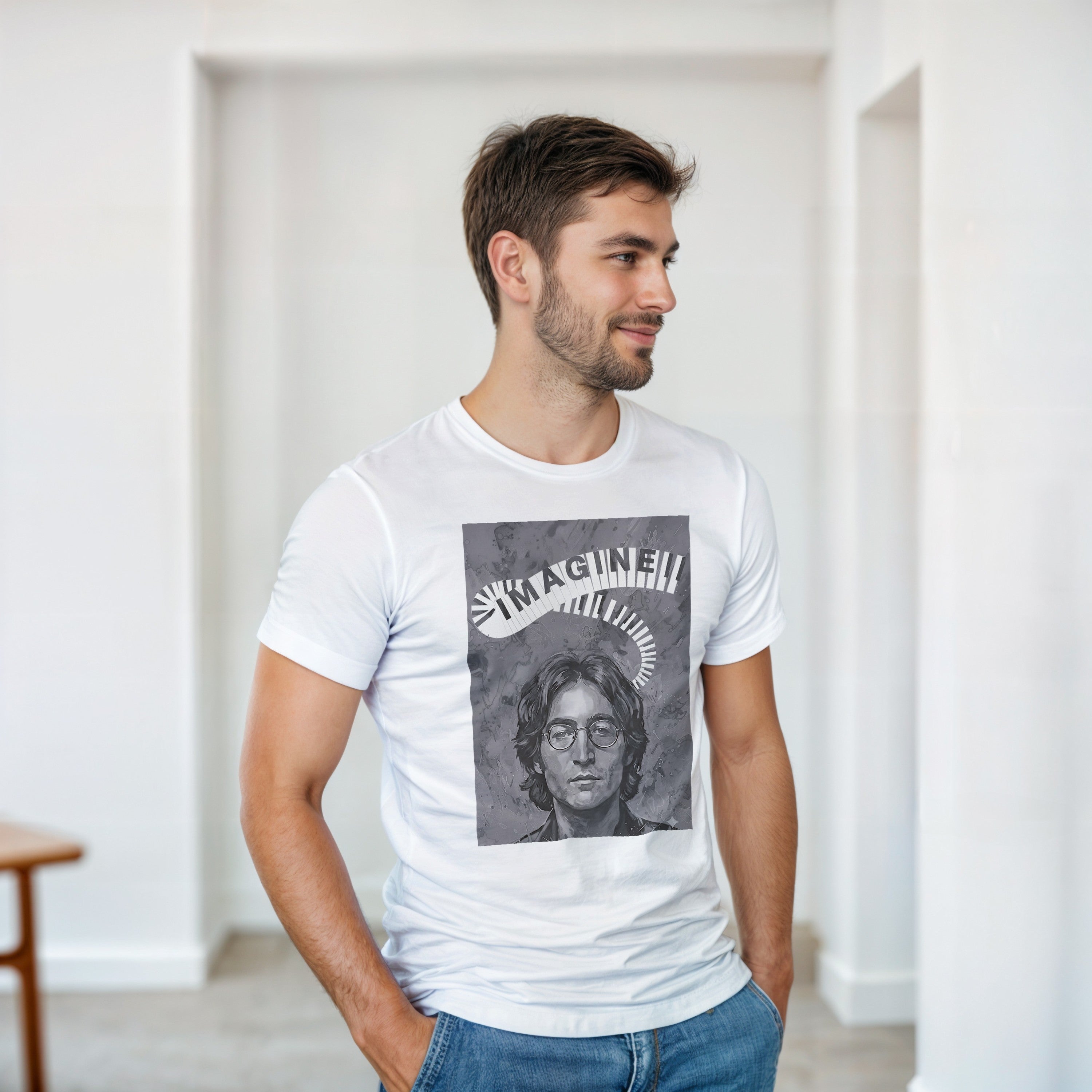 CAMISETA IMAGINE LENNON BLANCA Y GRIS