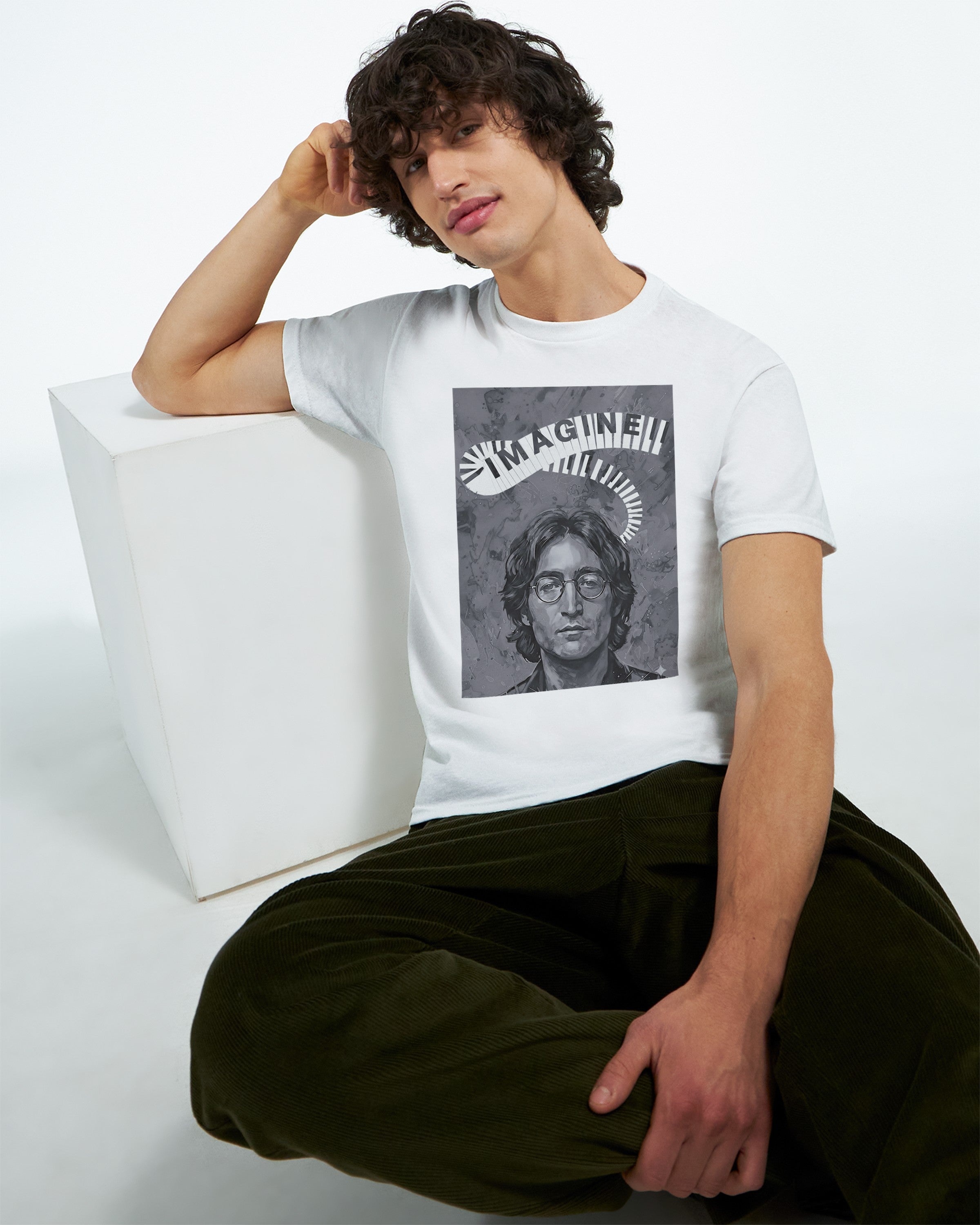 CAMISETA IMAGINE LENNON BLANCA Y GRIS