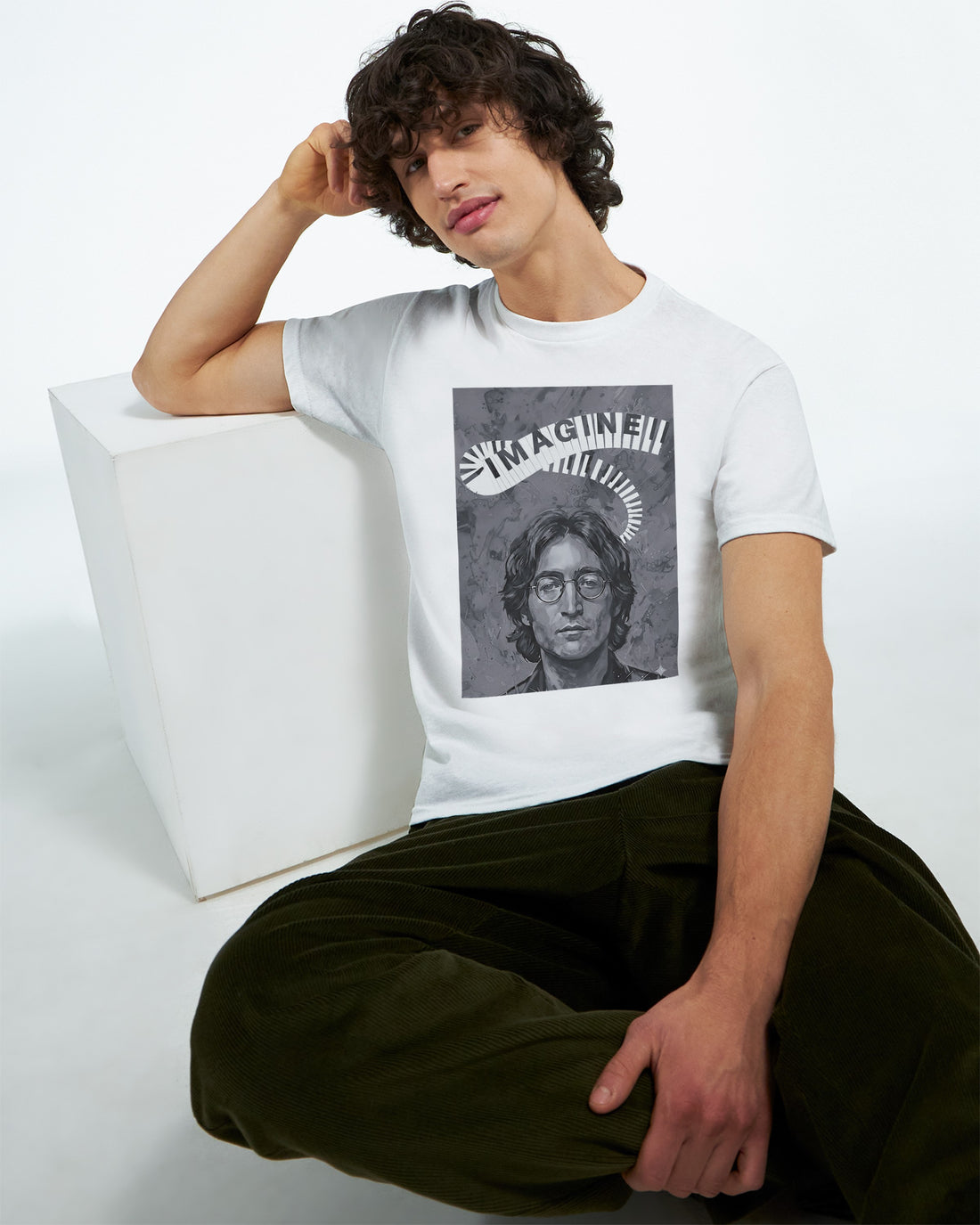 CAMISETA IMAGINE LENNON BLANCA Y GRIS