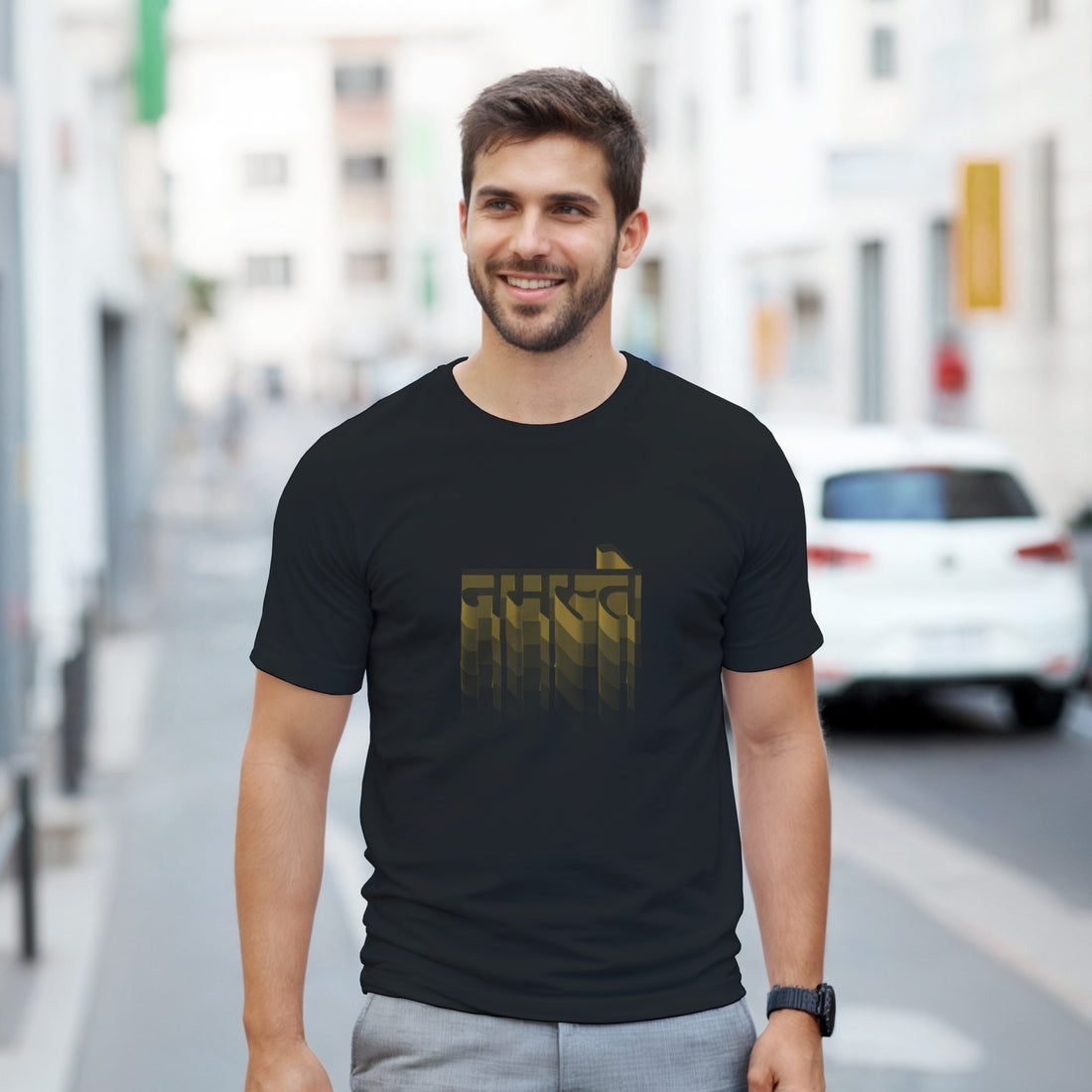 CAMISETA NAMASTE SÁNSCRIT DORADA