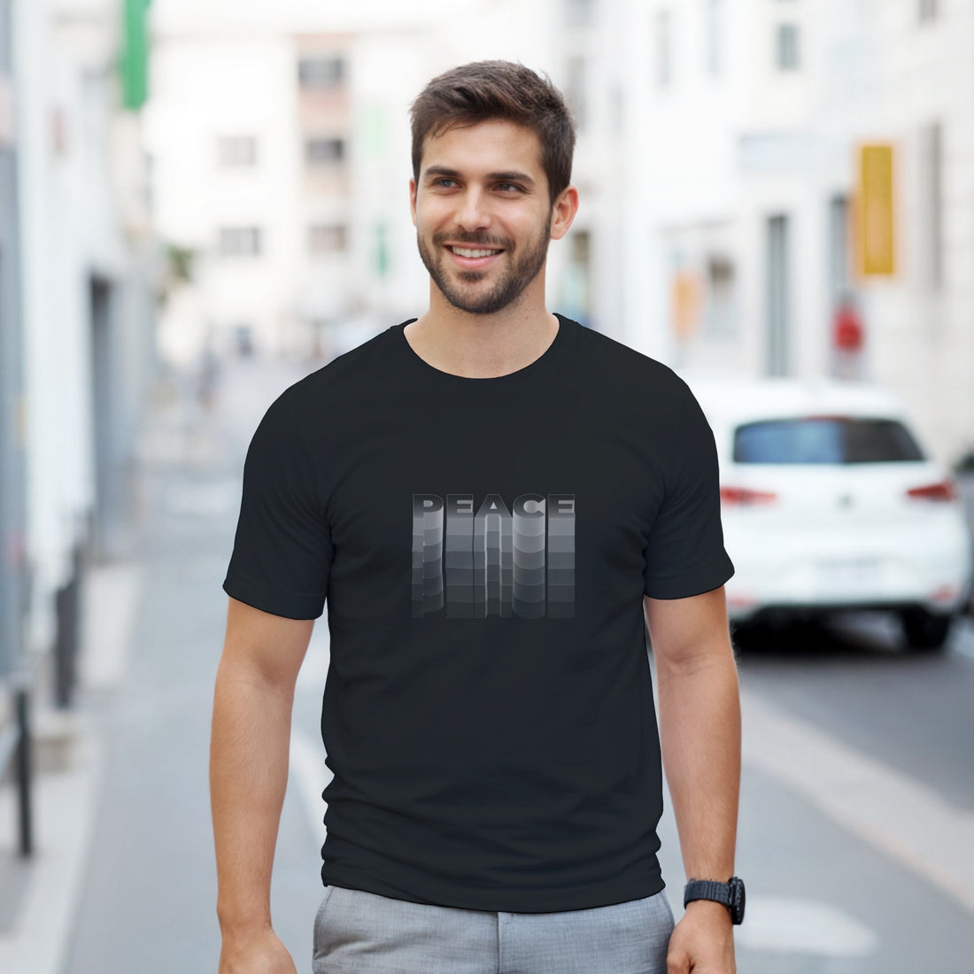 CAMISETA PAZ BLANCA Y GRIS