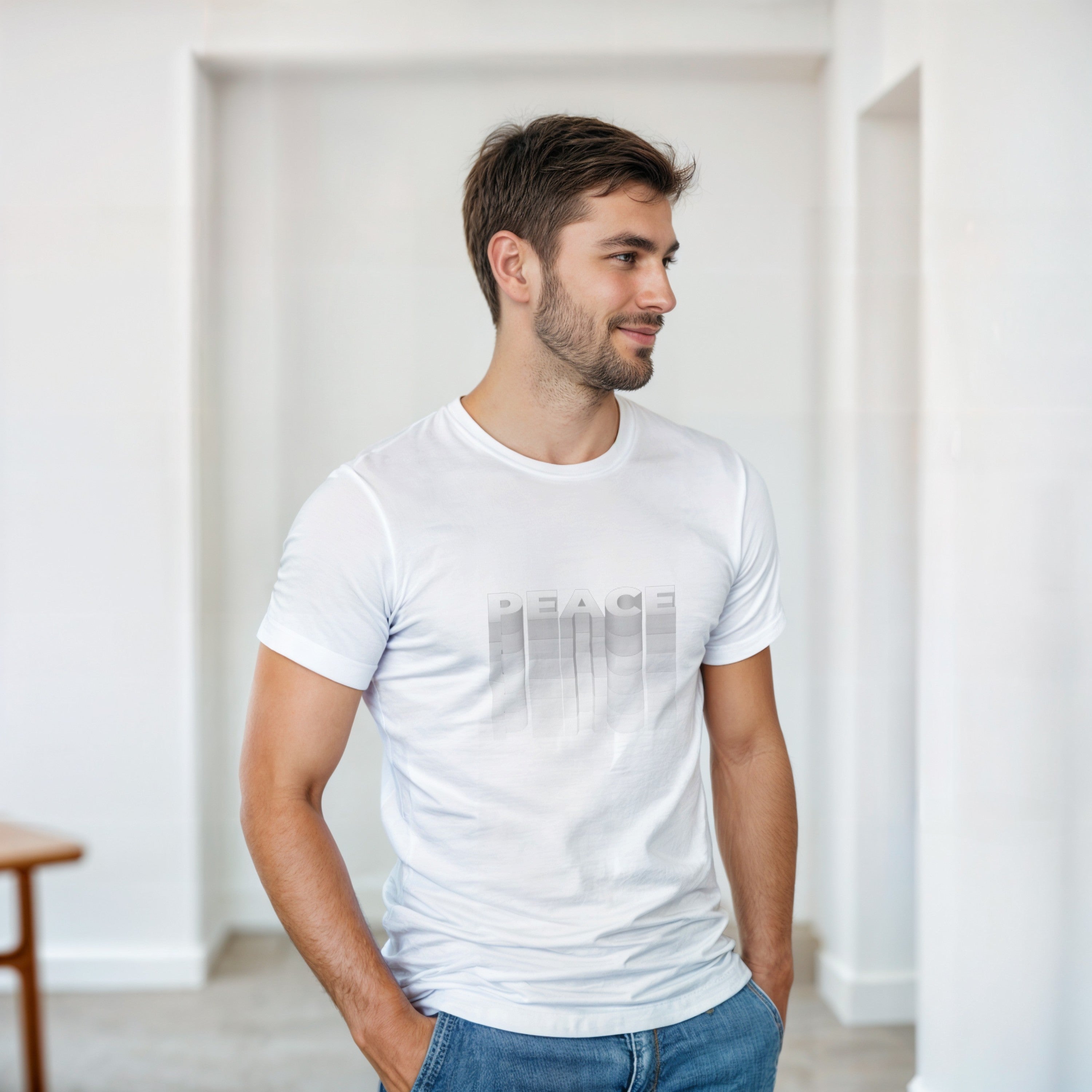CAMISETA PAZ BLANCA Y GRIS
