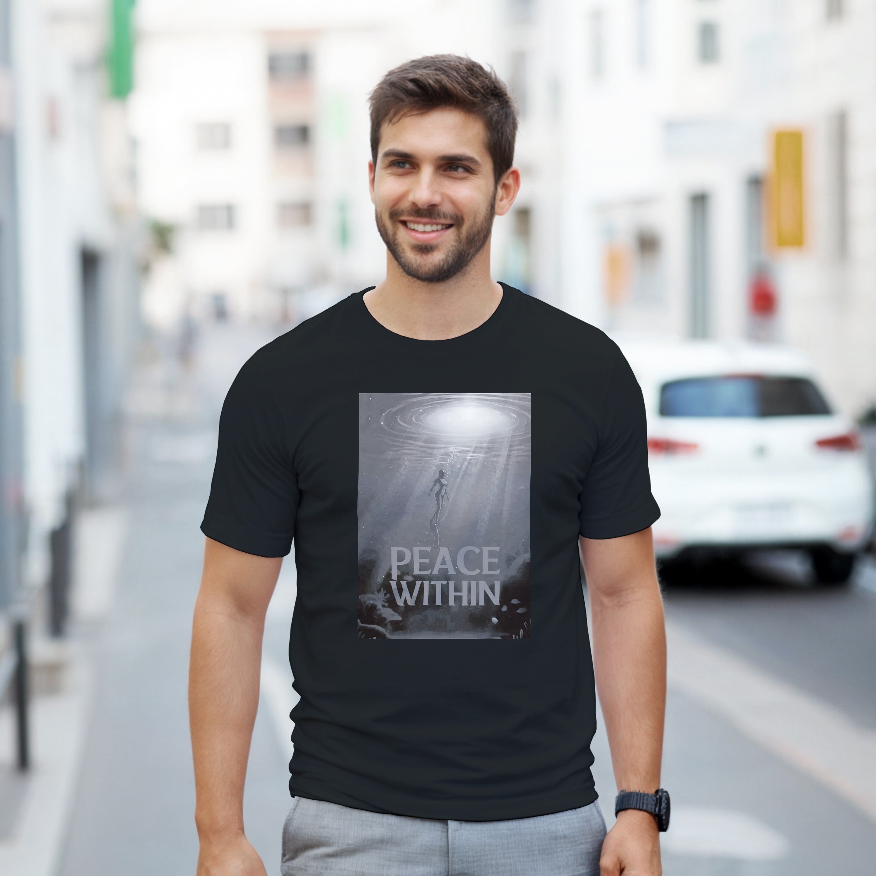CAMISETA PAZ INTERIOR BRANCO E CINZA
