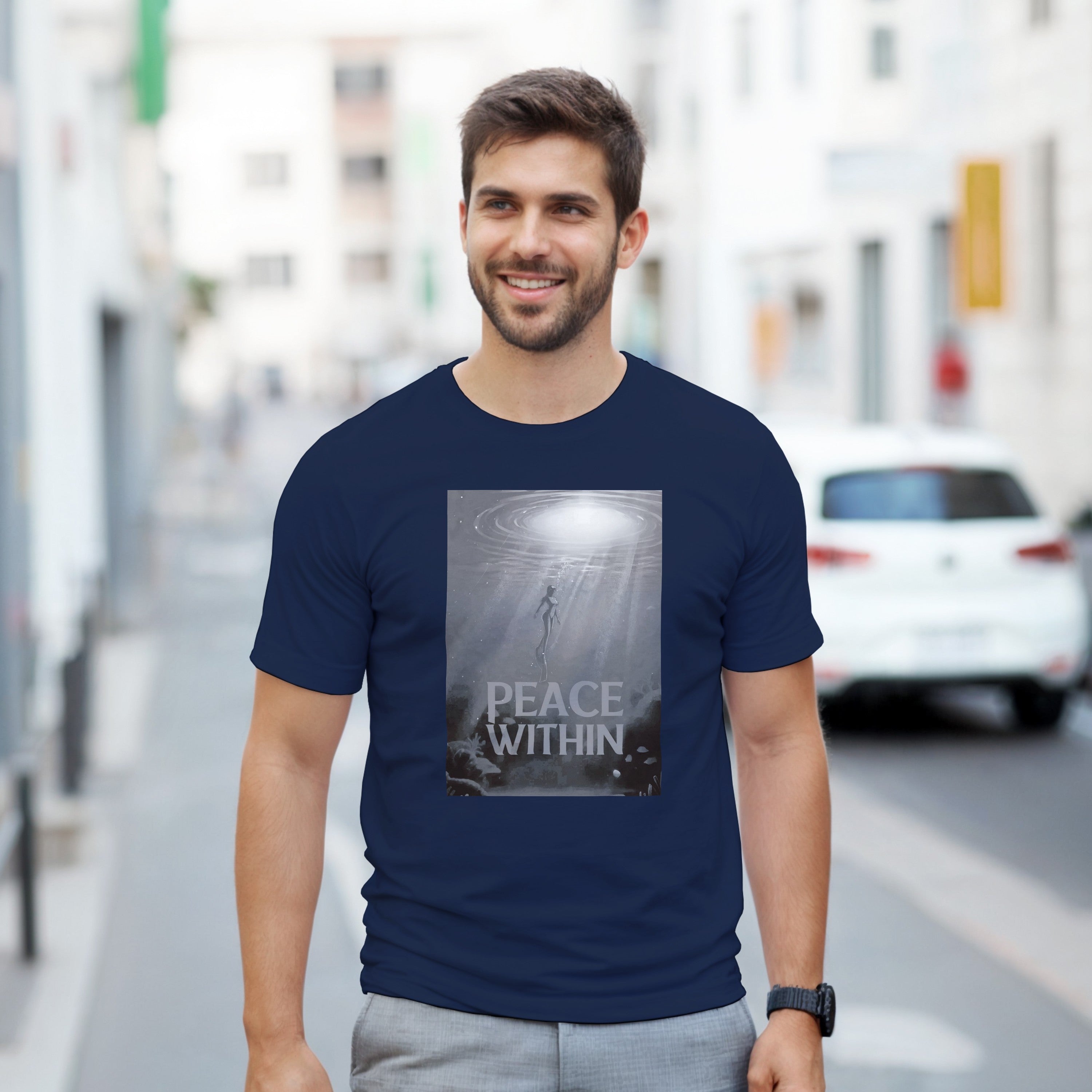 CAMISETA PAZ INTERIOR BRANCO E CINZA