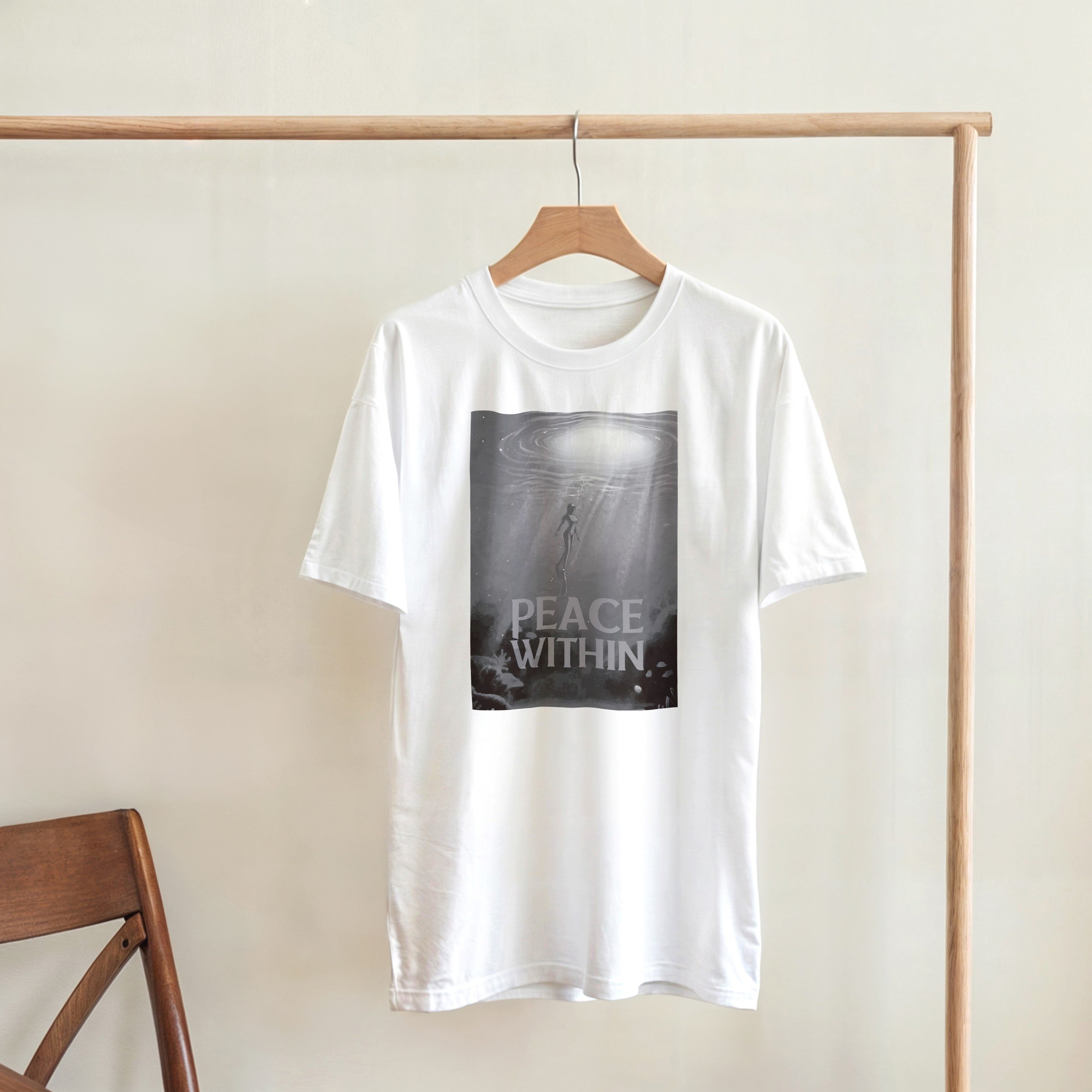CAMISETA PAZ INTERIOR BRANCO E CINZA