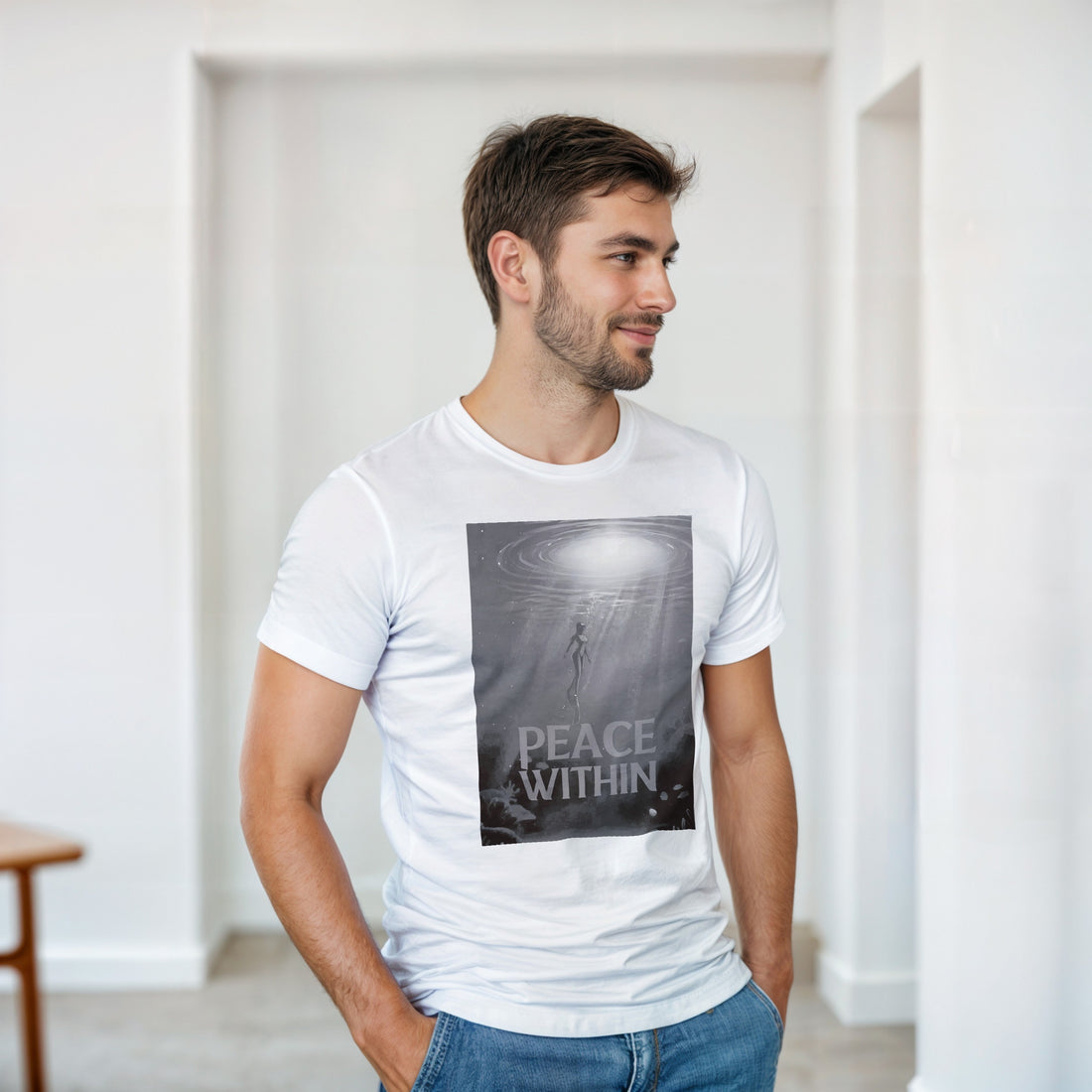 CAMISETA PAZ INTERIOR BRANCO E CINZA
