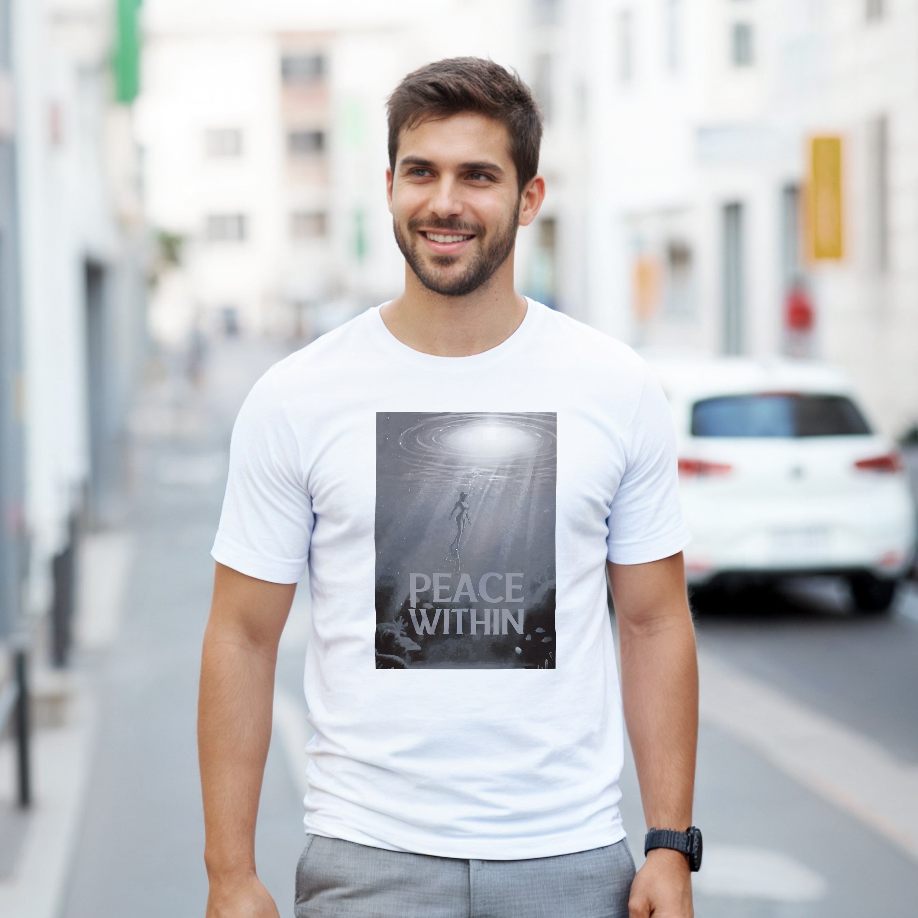 CAMISETA PAZ INTERIOR BRANCO E CINZA