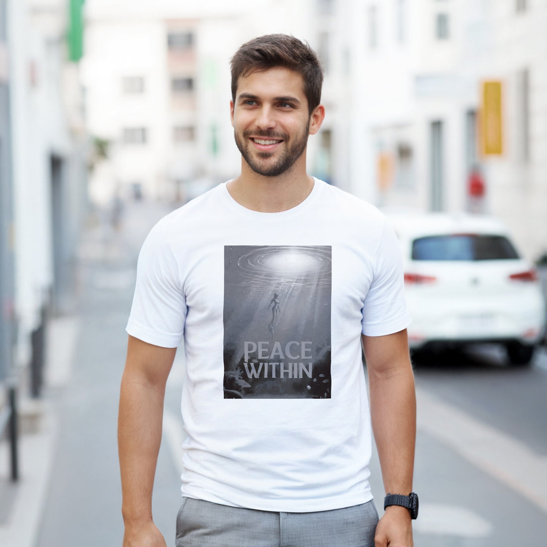 CAMISETA PAZ INTERIOR BRANCO E CINZA