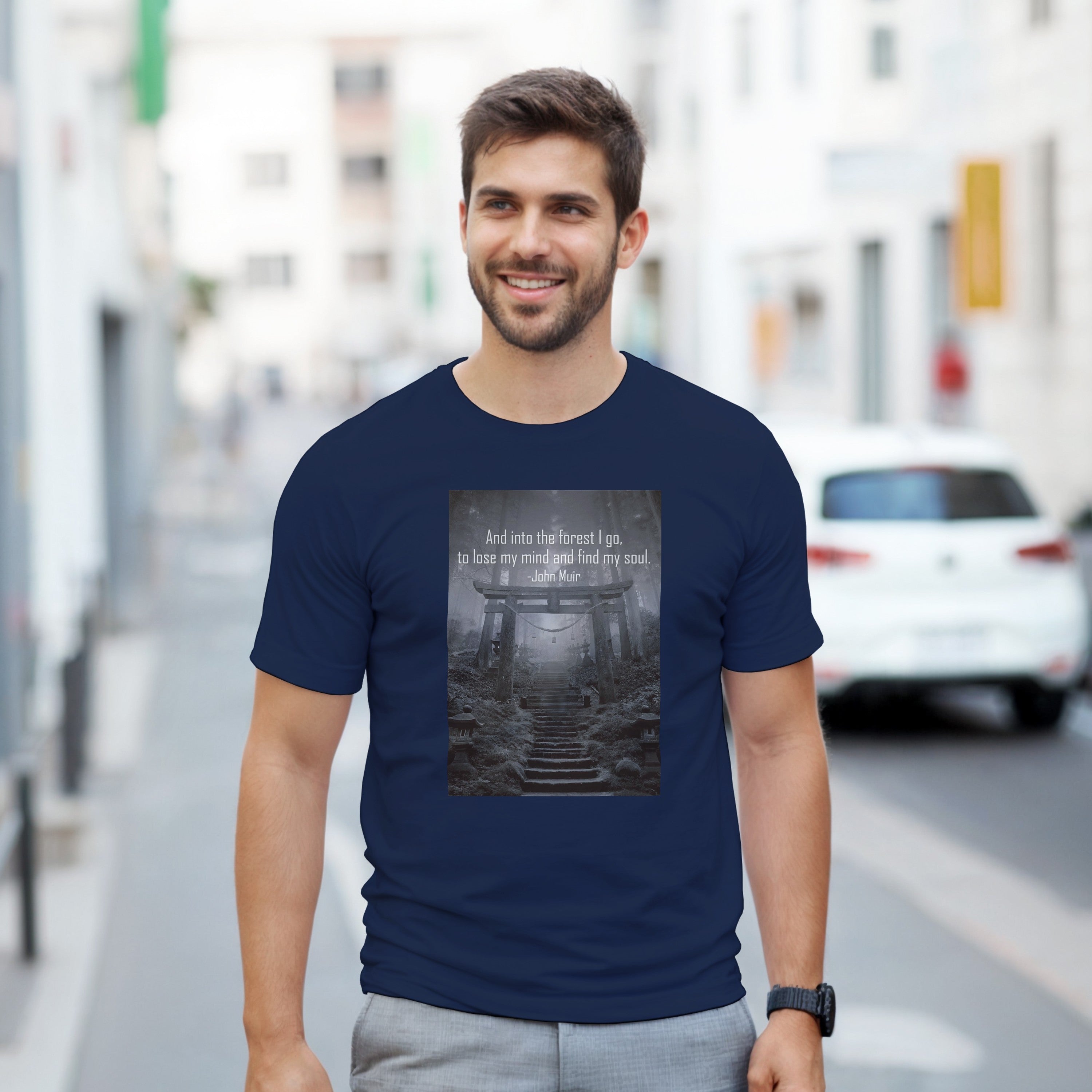 CAMISETA BOSQUE JAPONÉS BLANCA Y GRIS