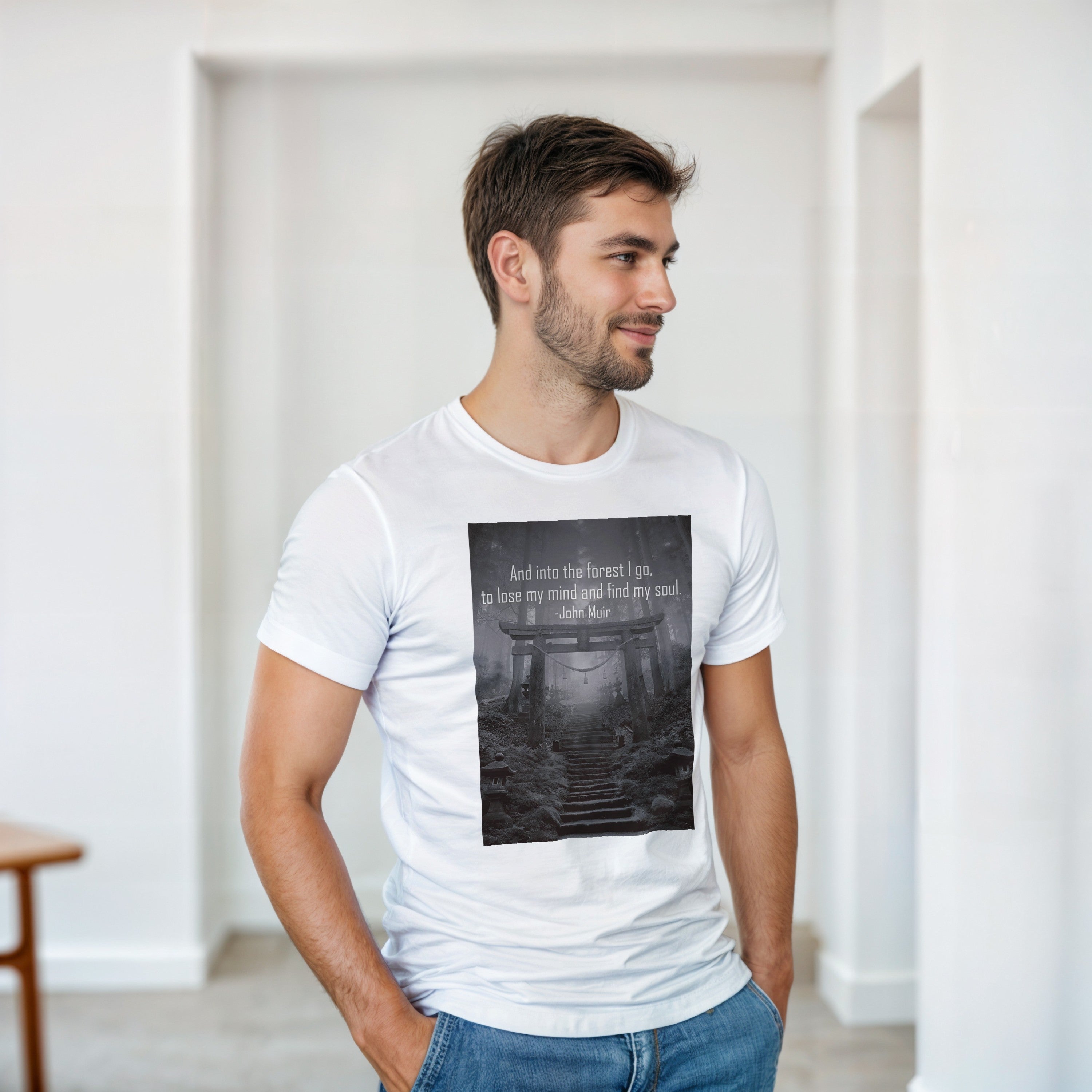 CAMISETA BOSQUE JAPONÉS BLANCA Y GRIS