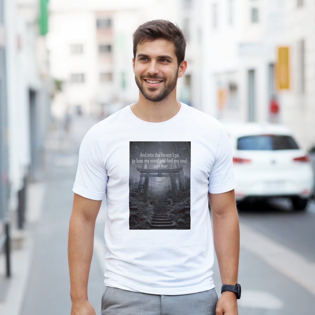 CAMISETA BOSQUE JAPONÉS BLANCA Y GRIS