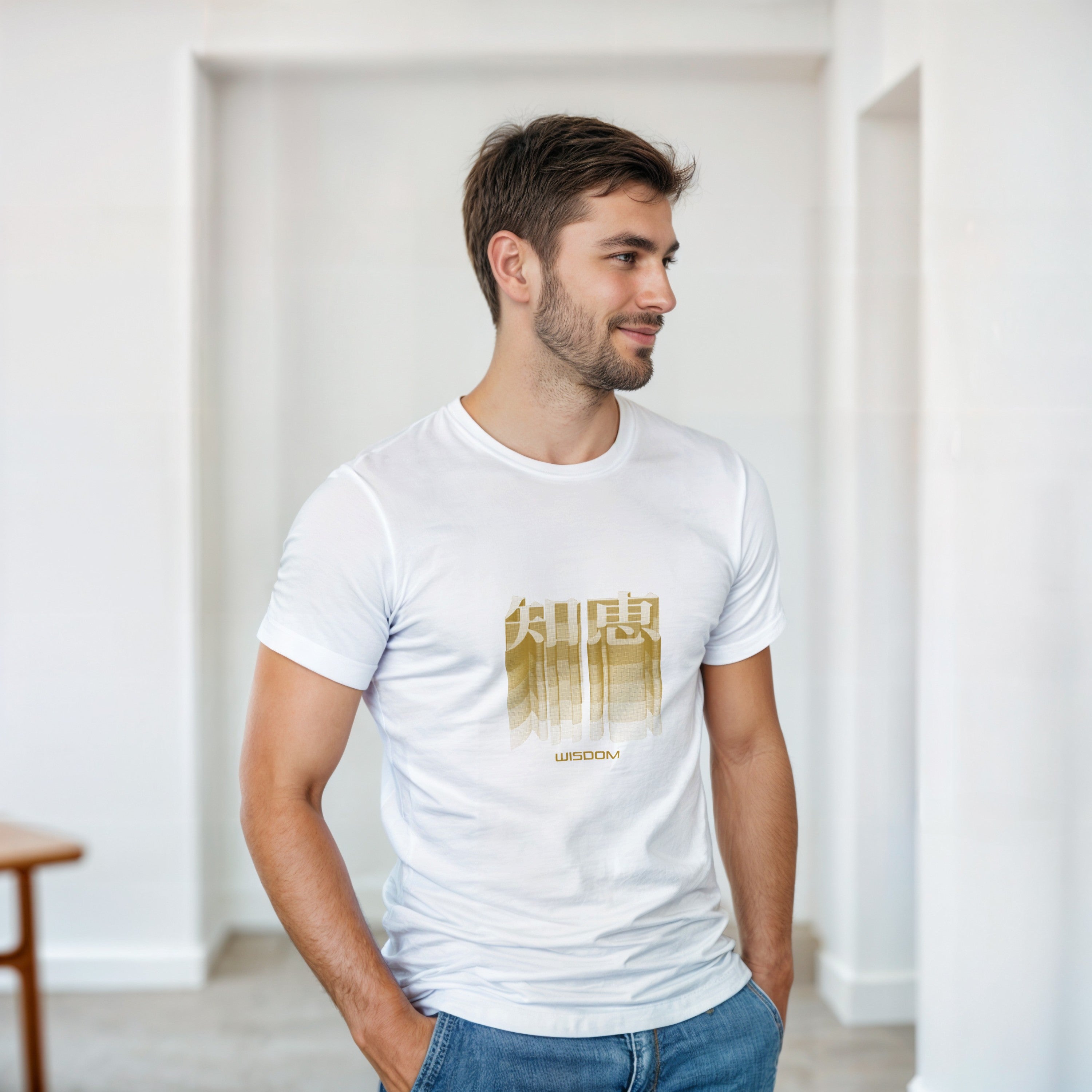 CAMISETA SABIDURÍA KANJI JAPONESA DORADA