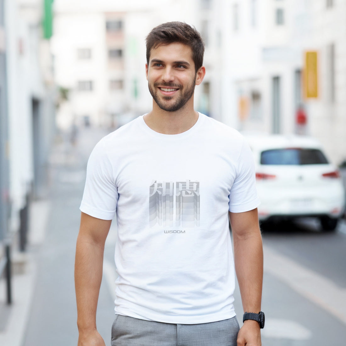 CAMISETA SABIDURÍA KANJI JAPONESA NEGRO Y CENIZA