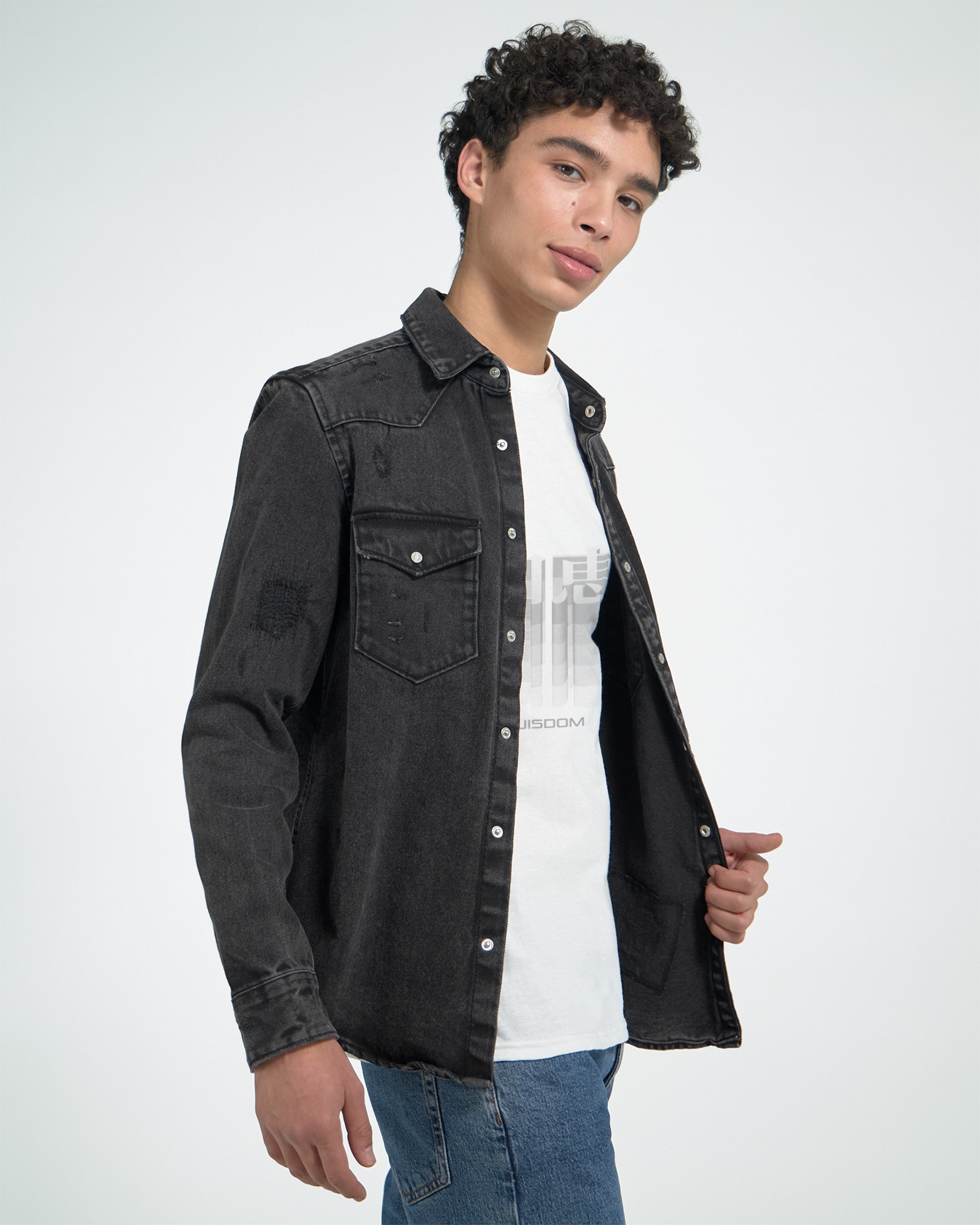 CAMISETA SABIDURÍA KANJI JAPONESA NEGRO Y CENIZA