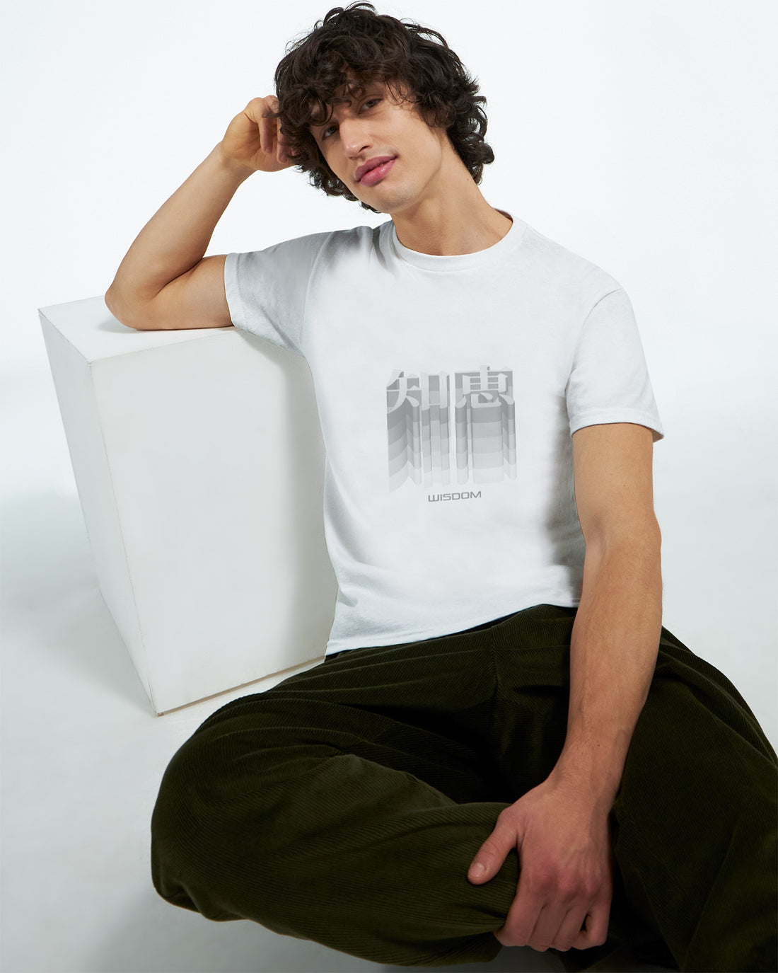 CAMISETA SABIDURÍA KANJI JAPONESA NEGRO Y CENIZA