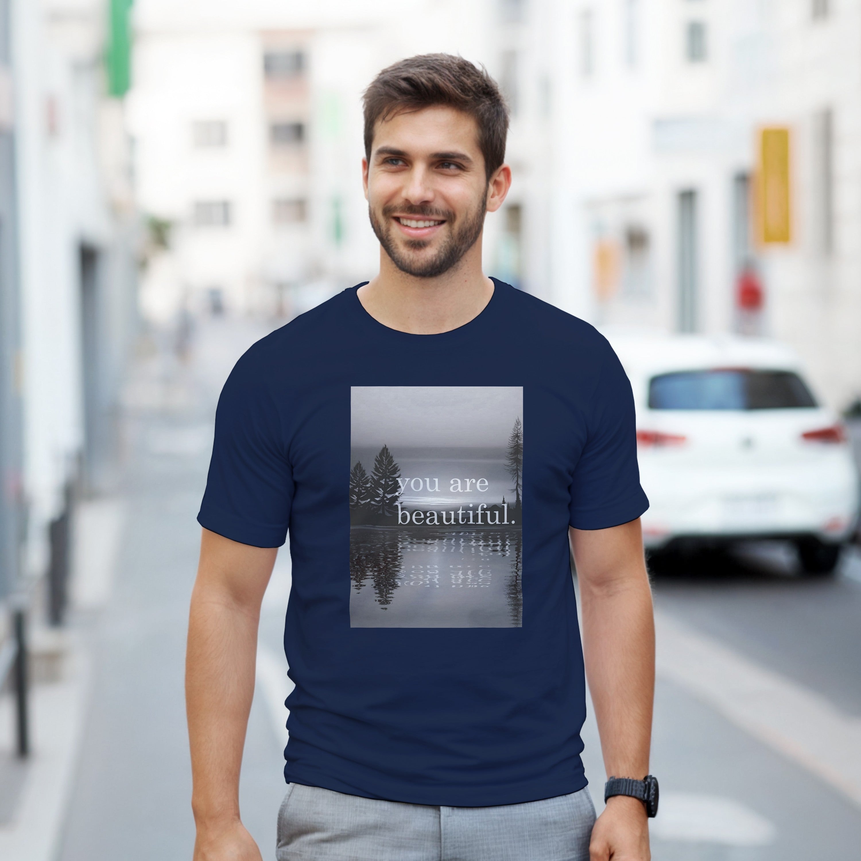 CAMISETA ERES HERMOSA BLANCA Y GRIS
