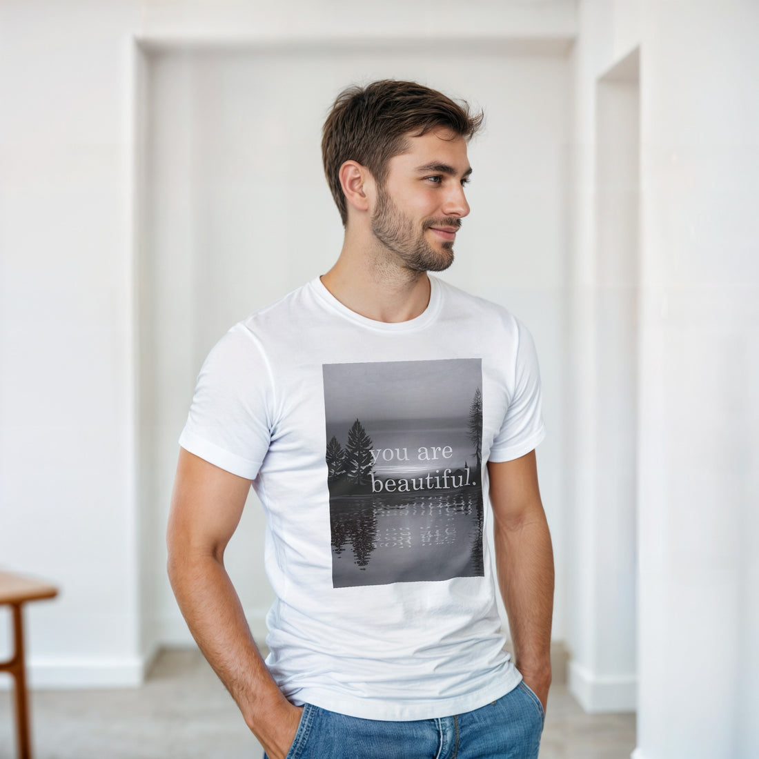 CAMISETA ERES HERMOSA BLANCA Y GRIS