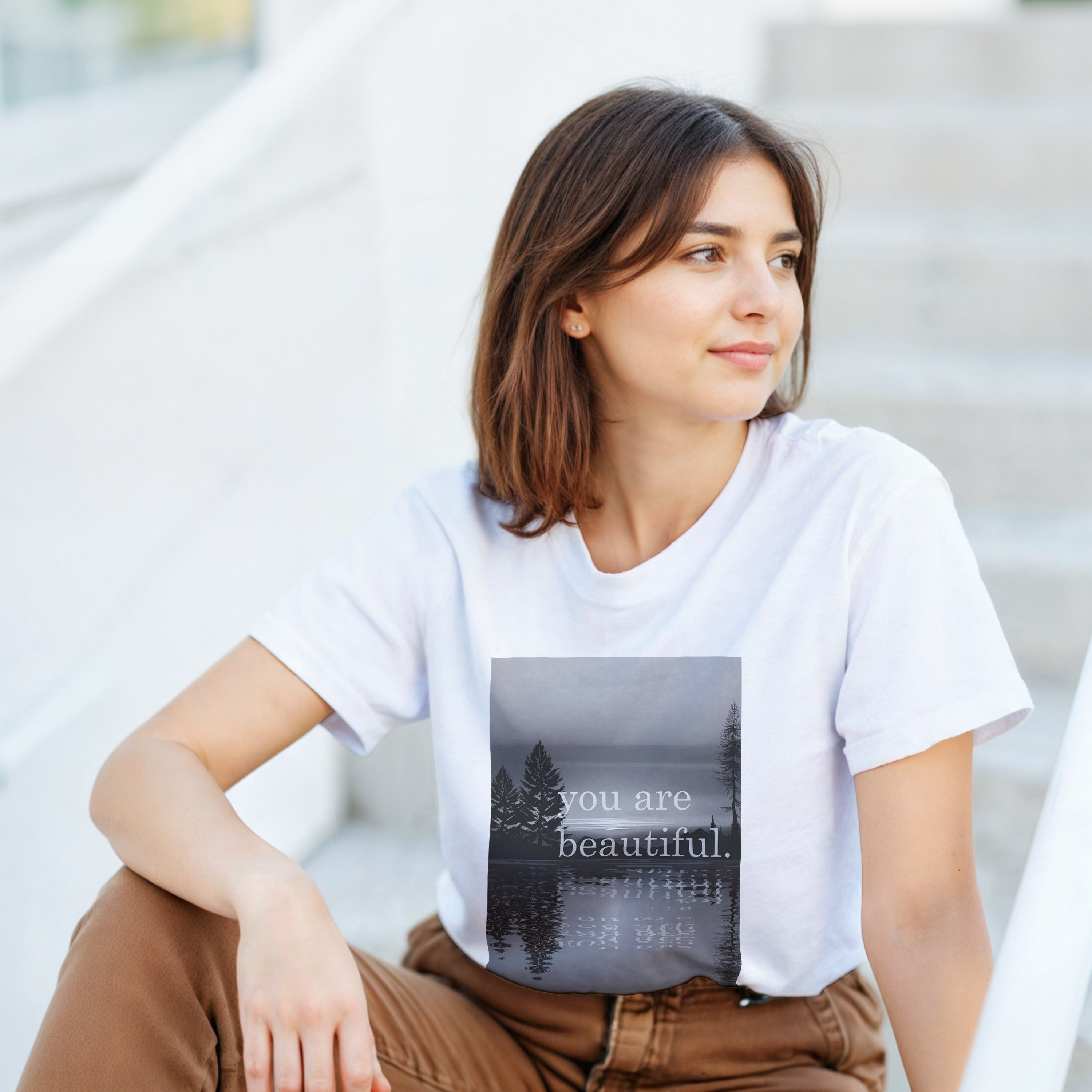 CAMISETA ERES HERMOSA BLANCA Y GRIS