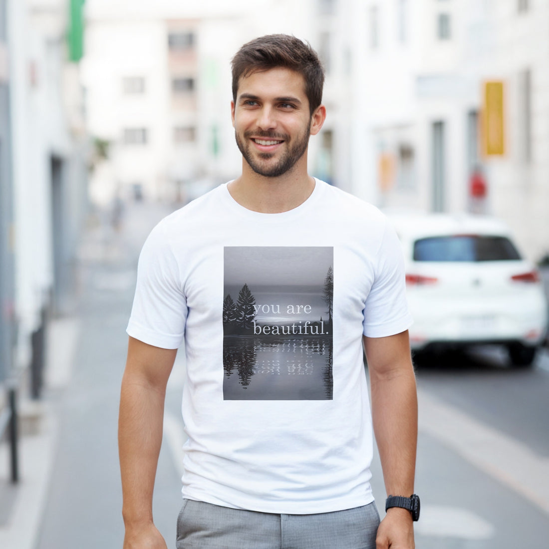 CAMISETA ERES HERMOSA BLANCA Y GRIS