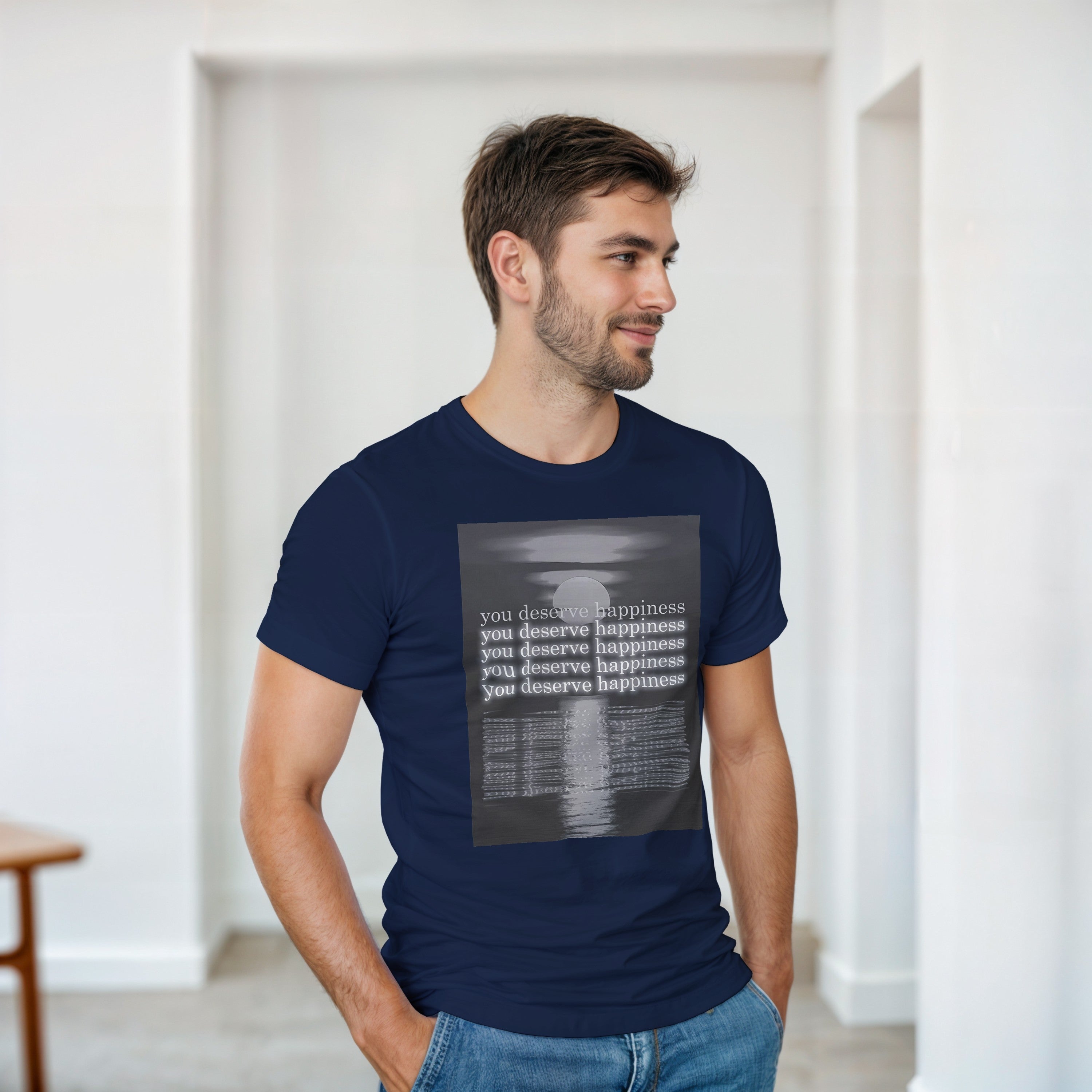 CAMISETA TE MERECES LA FELICIDAD BLANCA Y GRIS