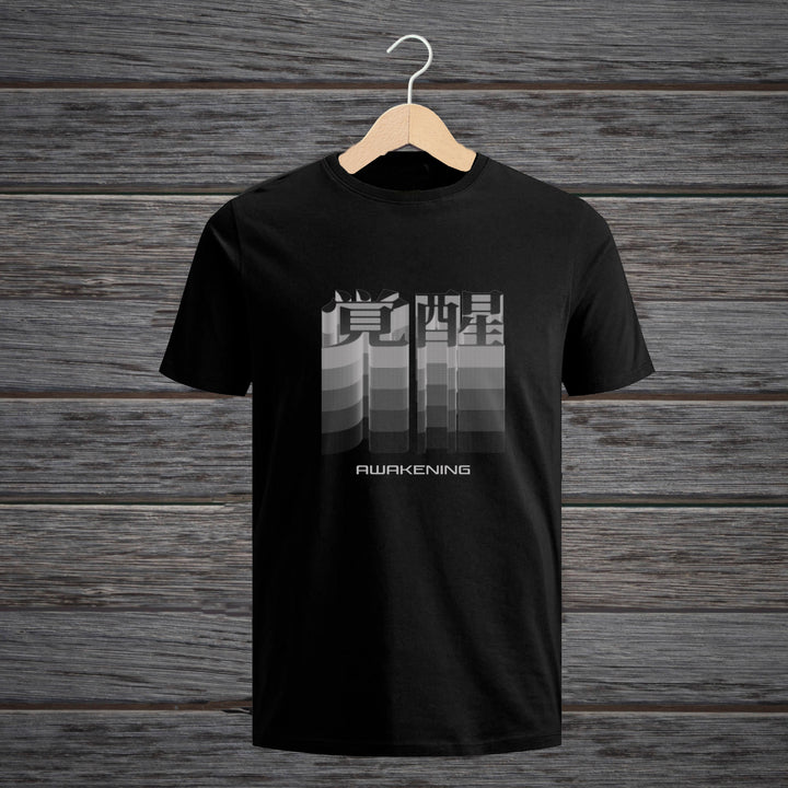 TSHIRT  JAPANESE KANJI AWAKENING BLACK & GREY