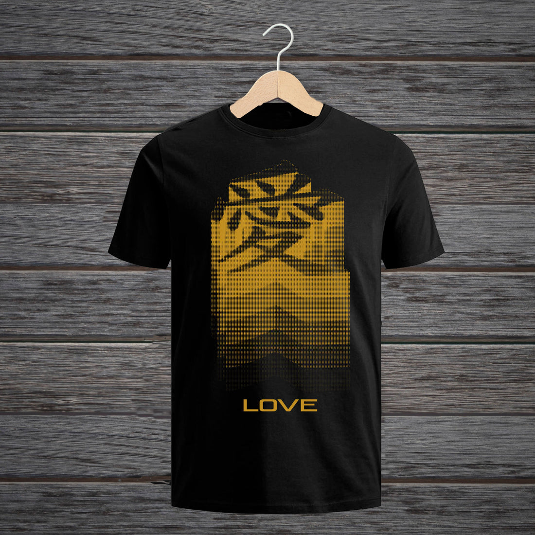 CAMISETA JAPONESA KANJI LOVE GOLDEN