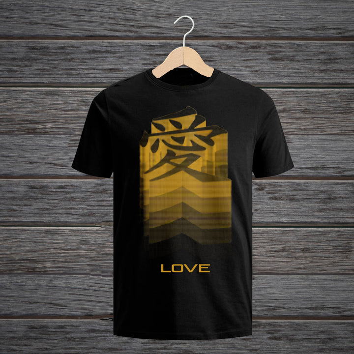 TSHIRT JAPANESE KANJI LOVE GOLDEN
