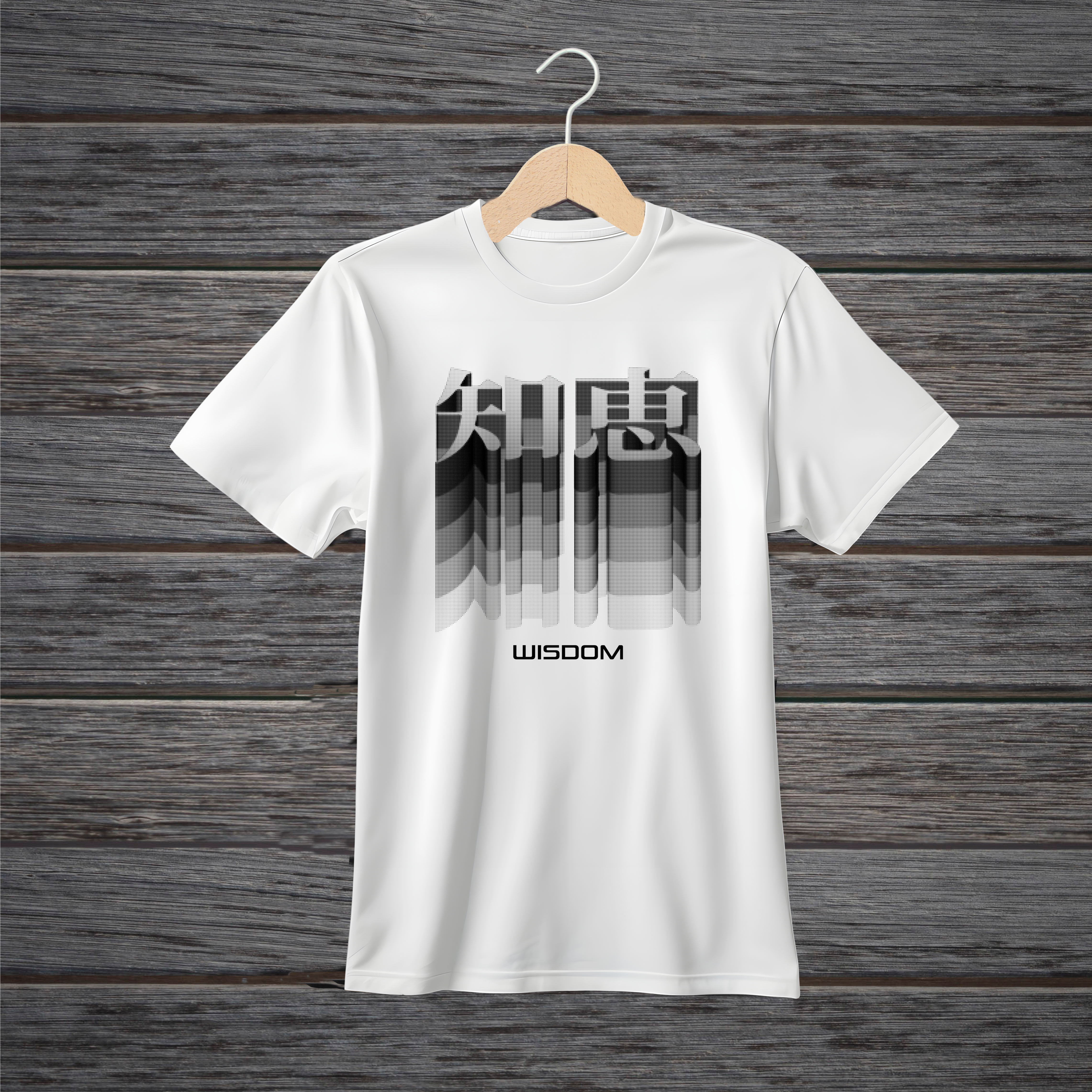 CAMISETA SABIDURÍA KANJI JAPONESA BLANCA Y CENIZA