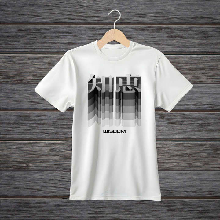 TSHIRT JAPANESE KANJI WISDOM WHITE & ASH
