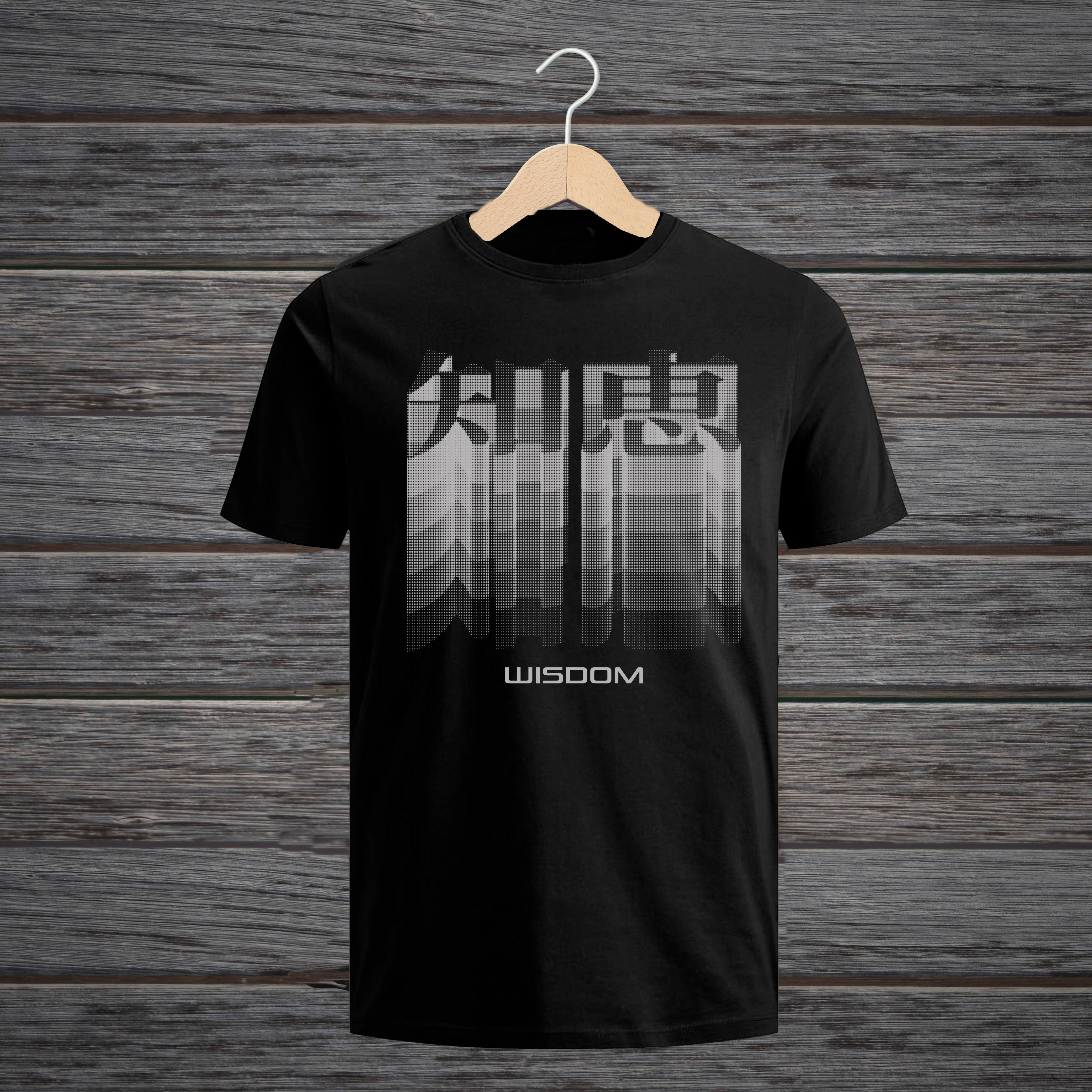 CAMISETA SABIDURÍA KANJI JAPONESA NEGRO Y CENIZA