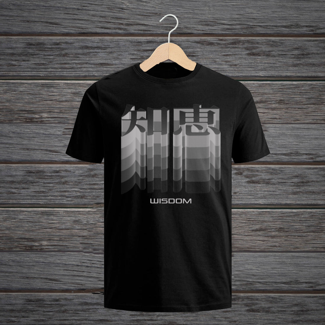 TSHIRT JAPANESE KANJI WISDOM BLACK & ASH