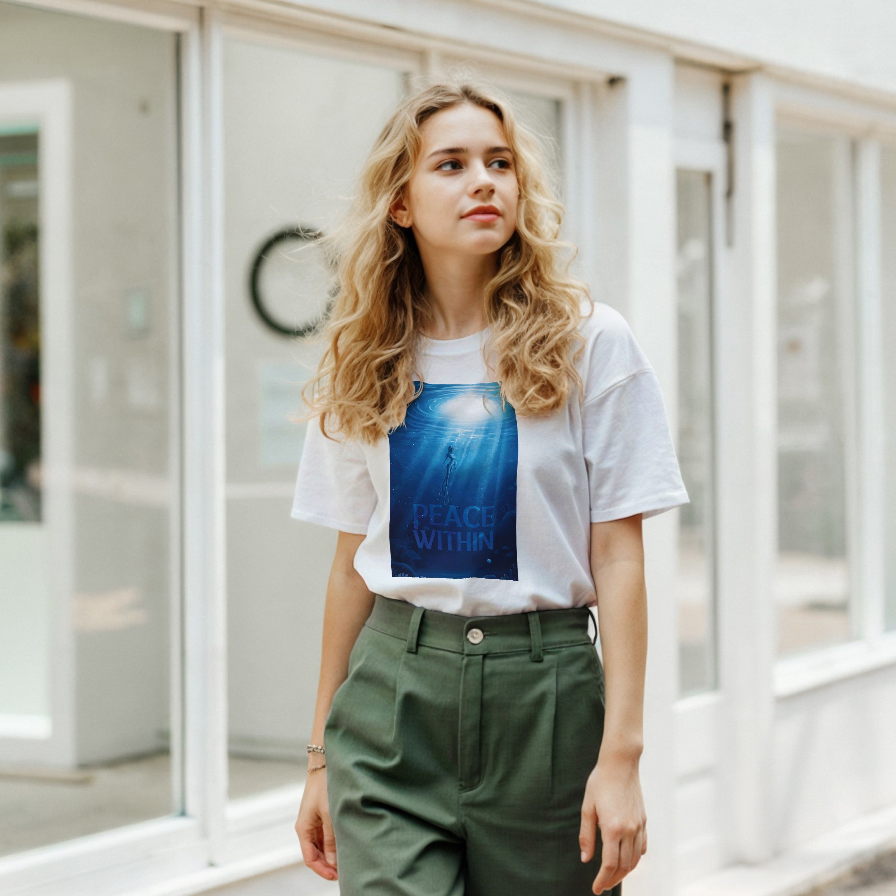 TSHIRT PEACE WITHIN MERMAID DIVING BLUE DEEP