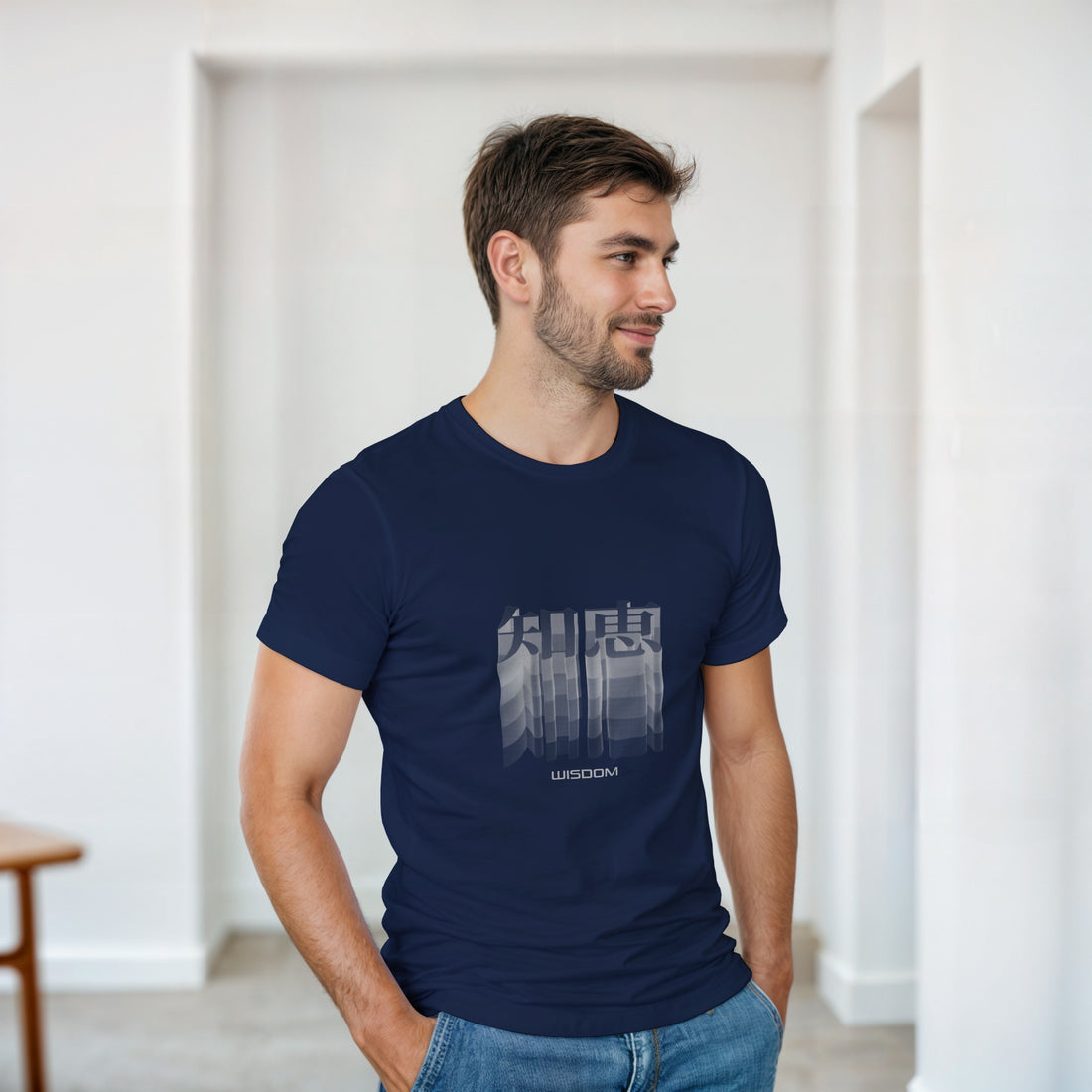 CAMISETA SABIDURÍA KANJI JAPONESA NEGRO Y CENIZA