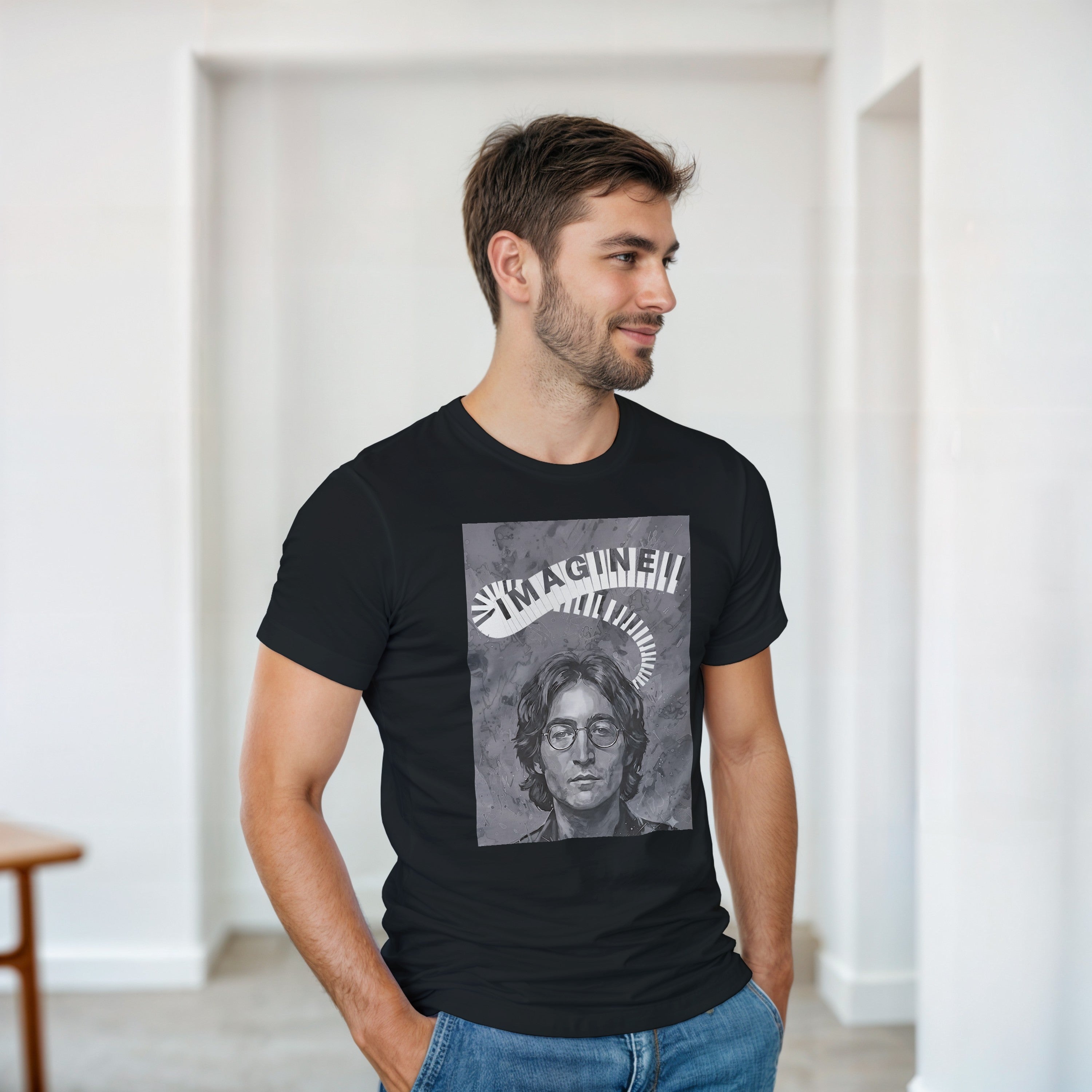 CAMISETA IMAGINE LENNON BLANCA Y GRIS