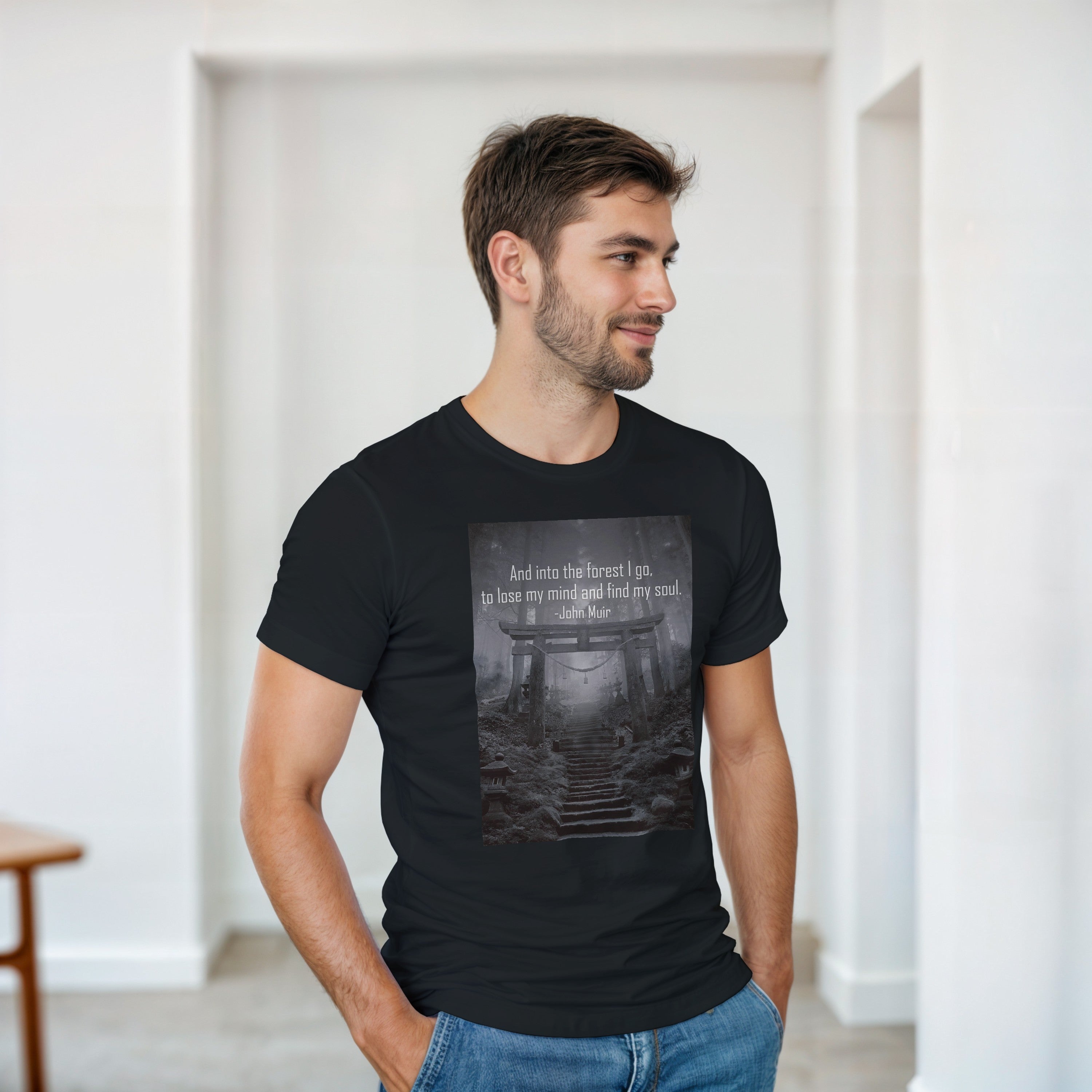 CAMISETA BOSQUE JAPONÉS BLANCA Y GRIS