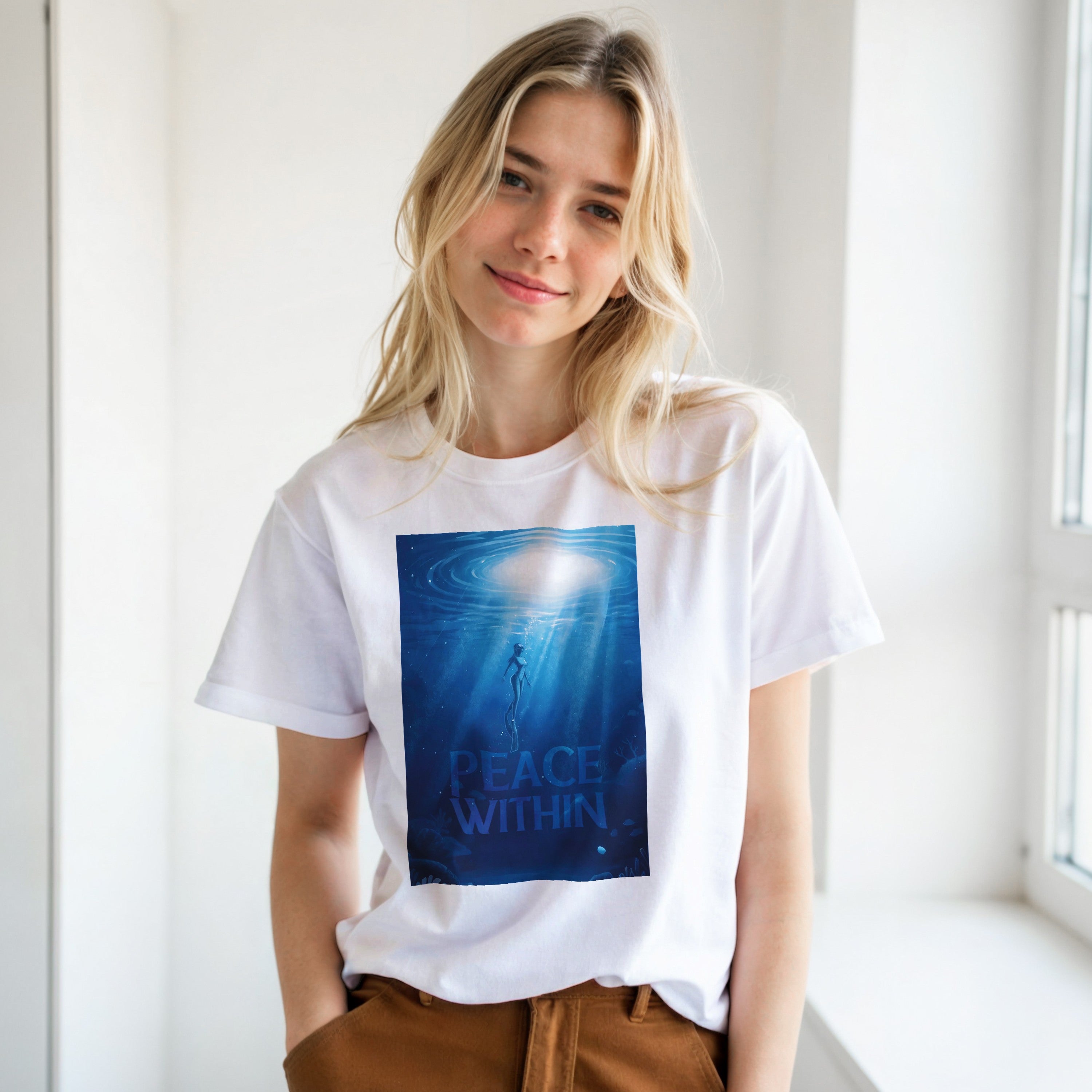 CAMISETA PAZ INTERIOR SEREIA MERGULHO AZUL PROFUNDO