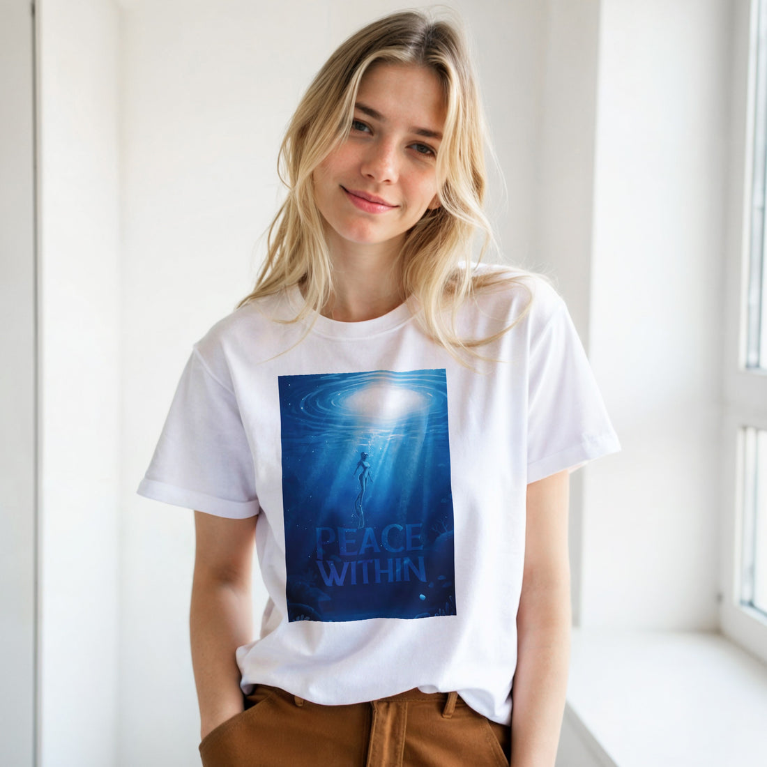 CAMISETA PAZ INTERIOR SEREIA MERGULHO AZUL PROFUNDO