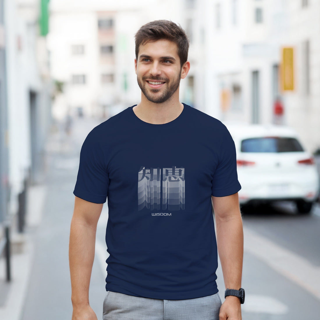 CAMISETA SABIDURÍA KANJI JAPONESA NEGRO Y CENIZA