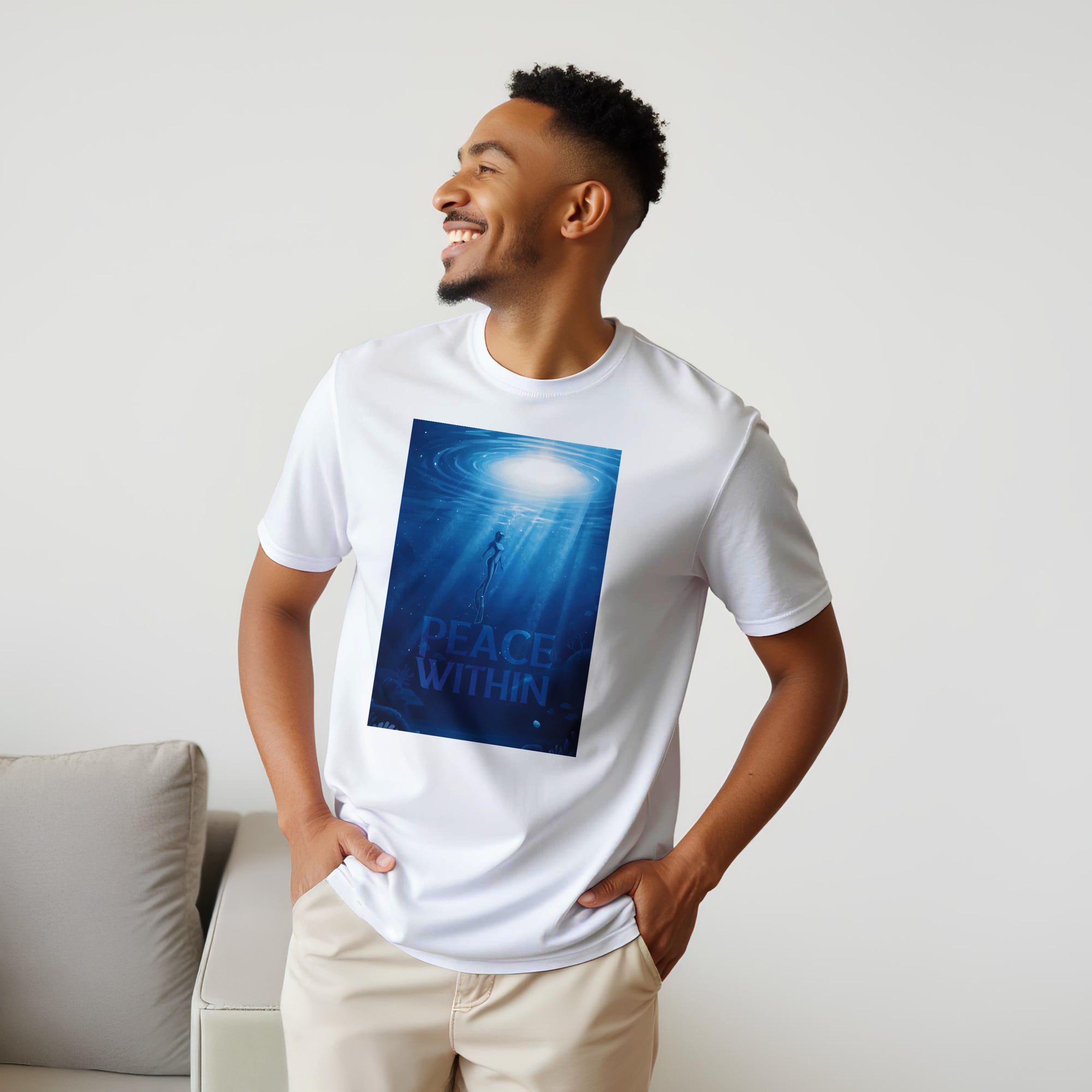 CAMISETA PAZ INTERIOR SEREIA MERGULHO AZUL PROFUNDO