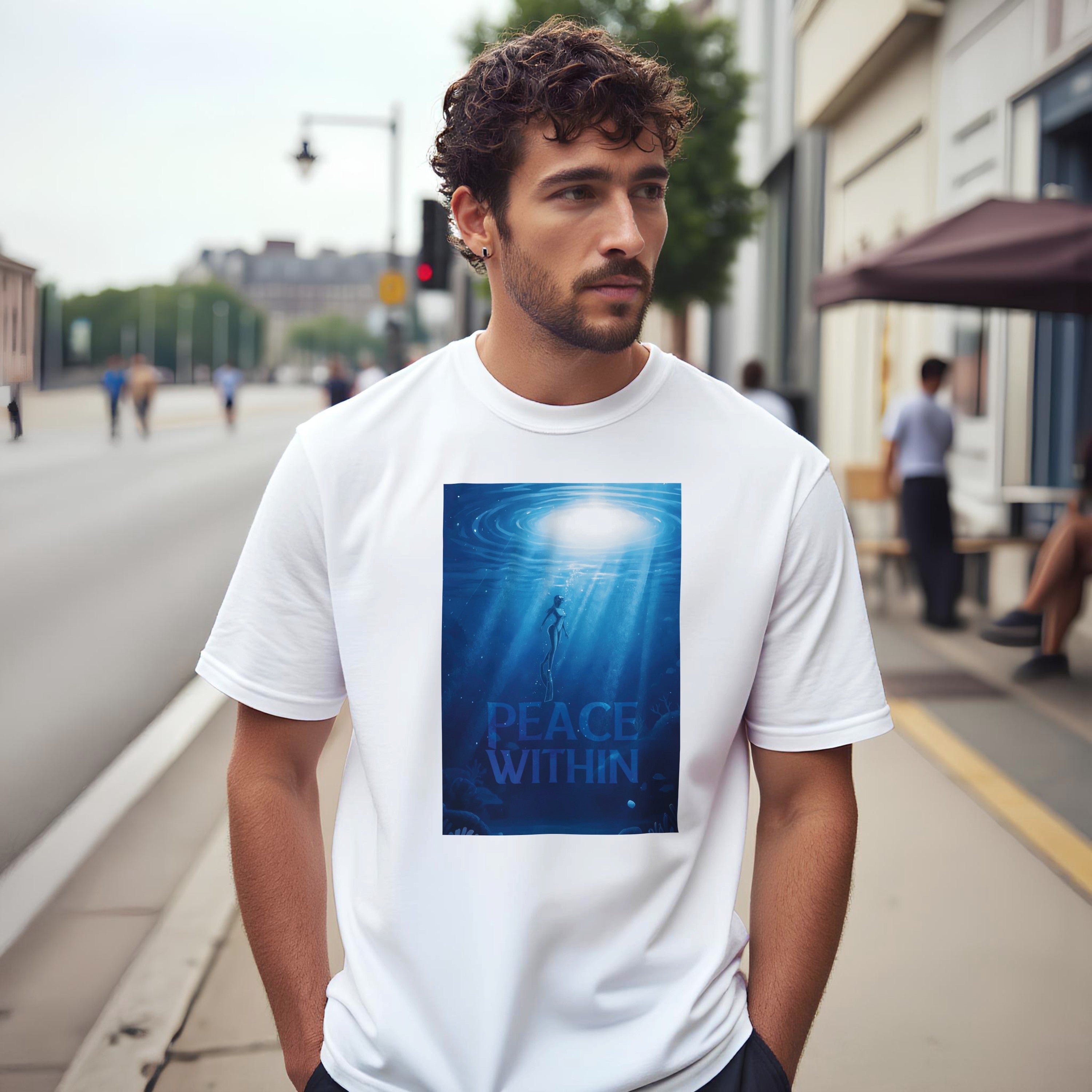 CAMISETA PAZ INTERIOR SEREIA MERGULHO AZUL PROFUNDO