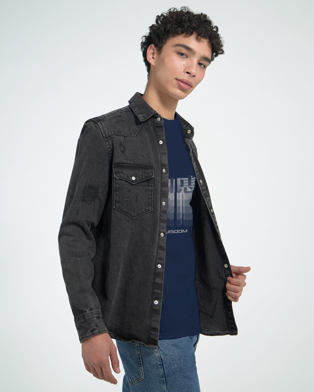 CAMISETA SABIDURÍA KANJI JAPONESA NEGRO Y CENIZA