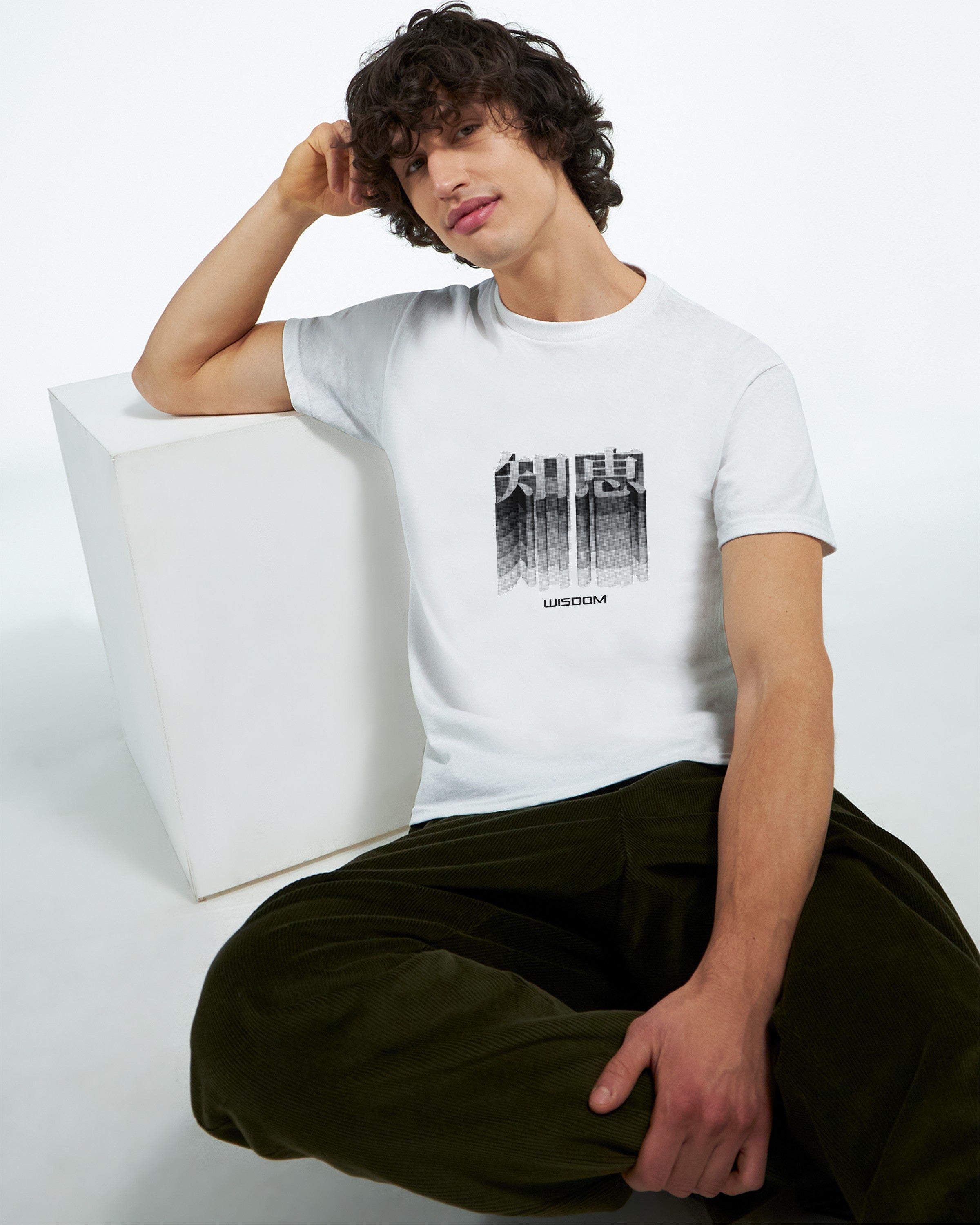 CAMISETA SABIDURÍA KANJI JAPONESA BLANCA Y CENIZA